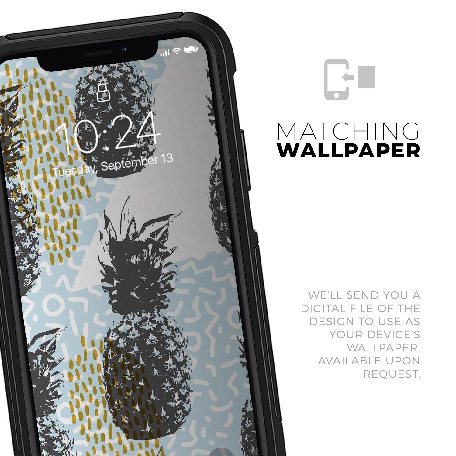 Retro Summer Pineapple skin kit for iPhone OtterBox cases featuring vibrant pineapple design.