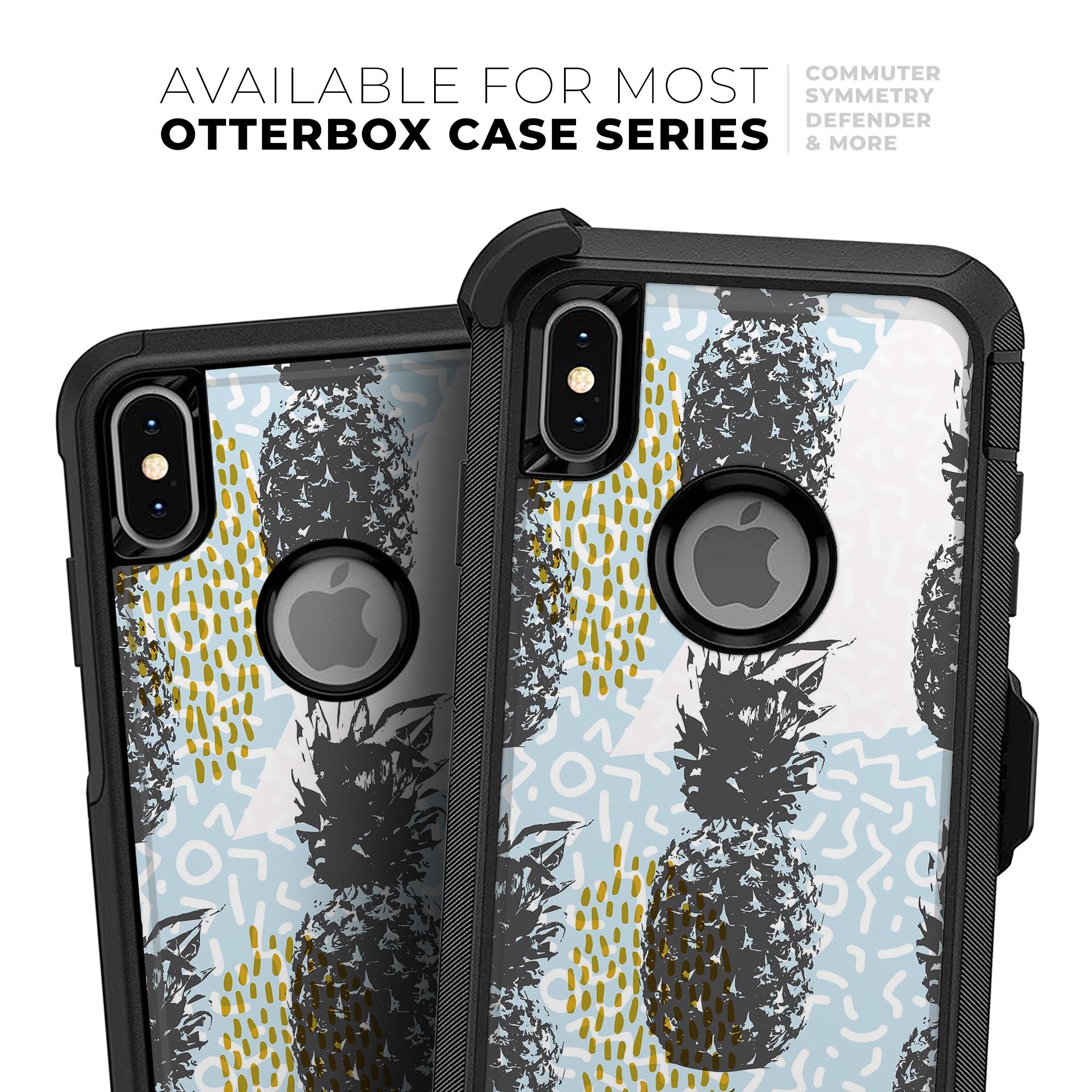 Retro Summer Pineapple skin kit for iPhone OtterBox cases featuring vibrant pineapple design.