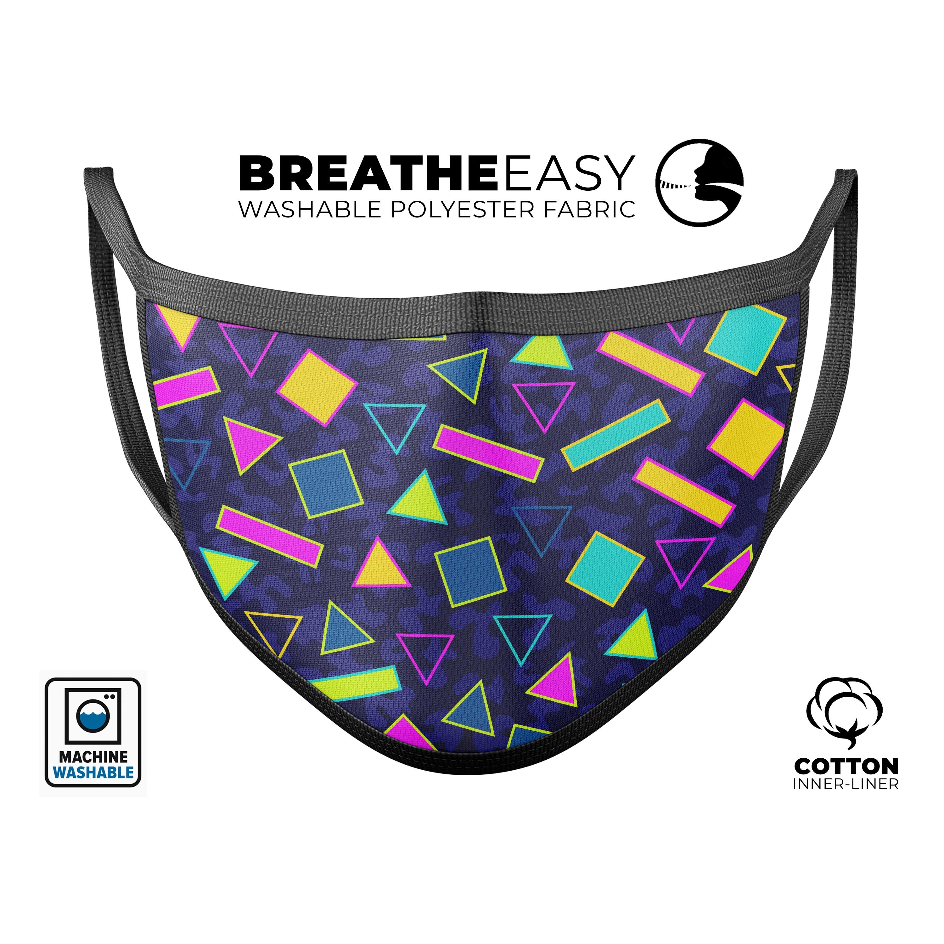 Retro Wiggle Shapes mouth cover, a colorful and stylish anti-dust cotton mask designed for comfort and adjustable fit.