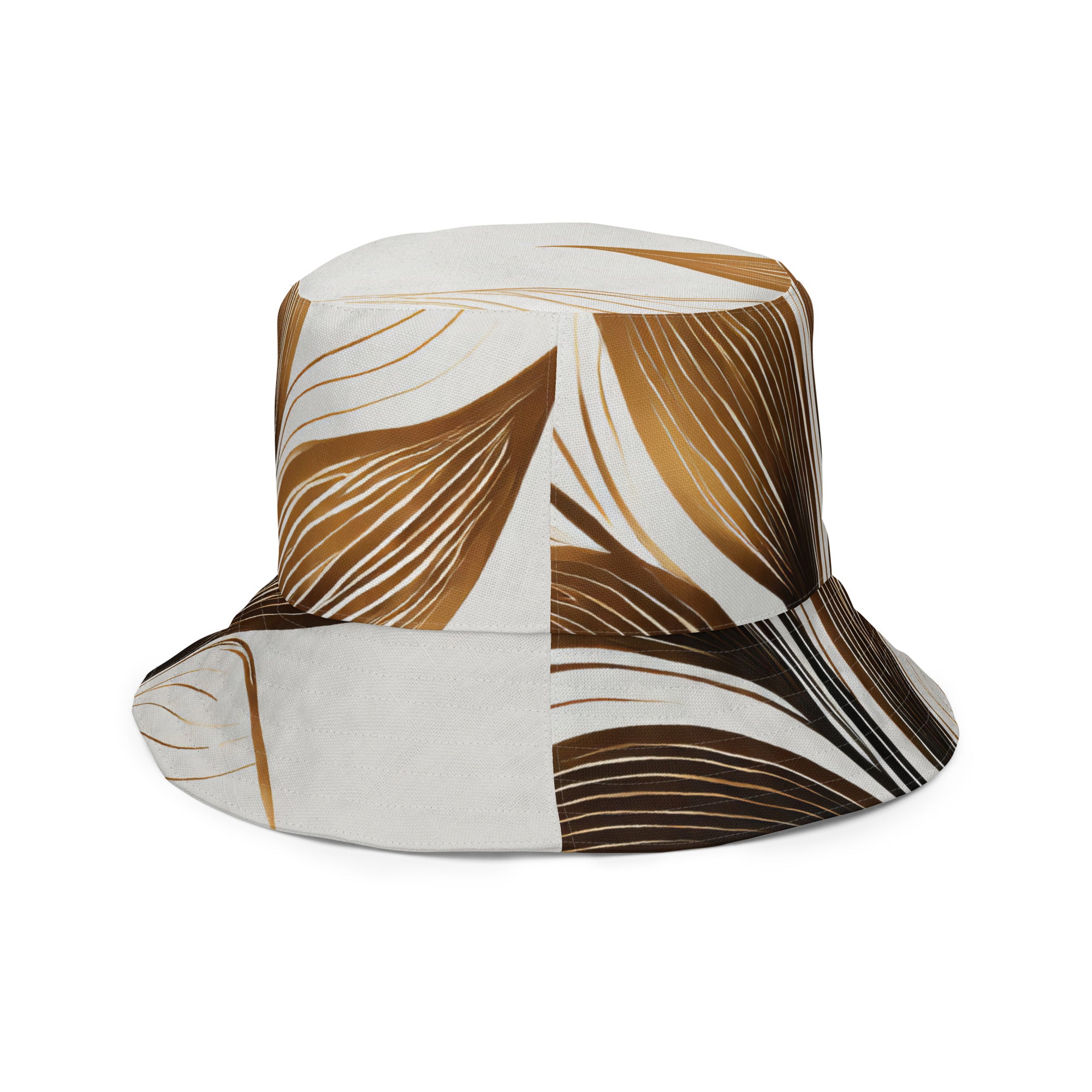 Reversible bucket hat featuring floral brown line art print, showcasing its stylish design and premium fabric.