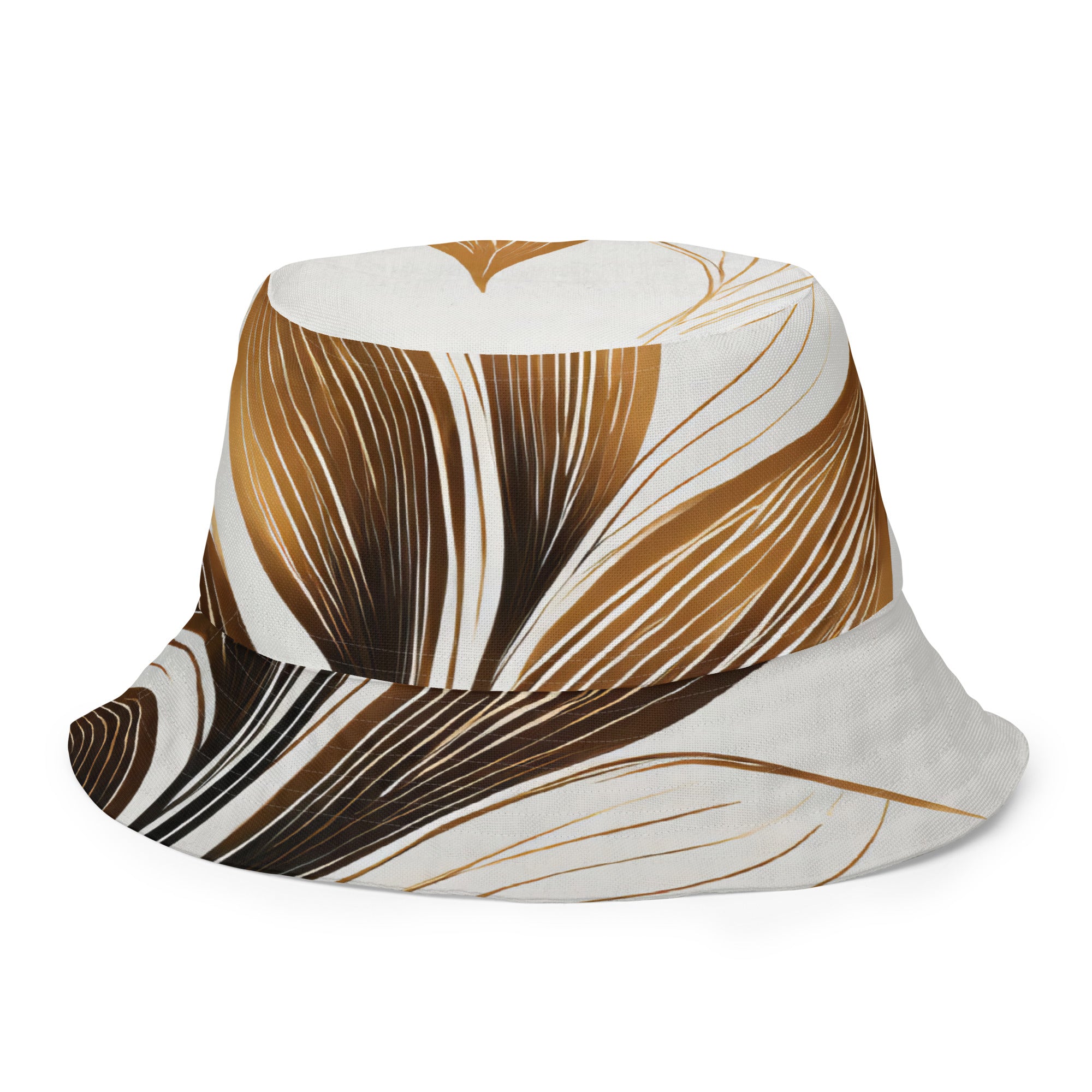 Reversible bucket hat featuring floral brown line art print, showcasing its stylish design and premium fabric.