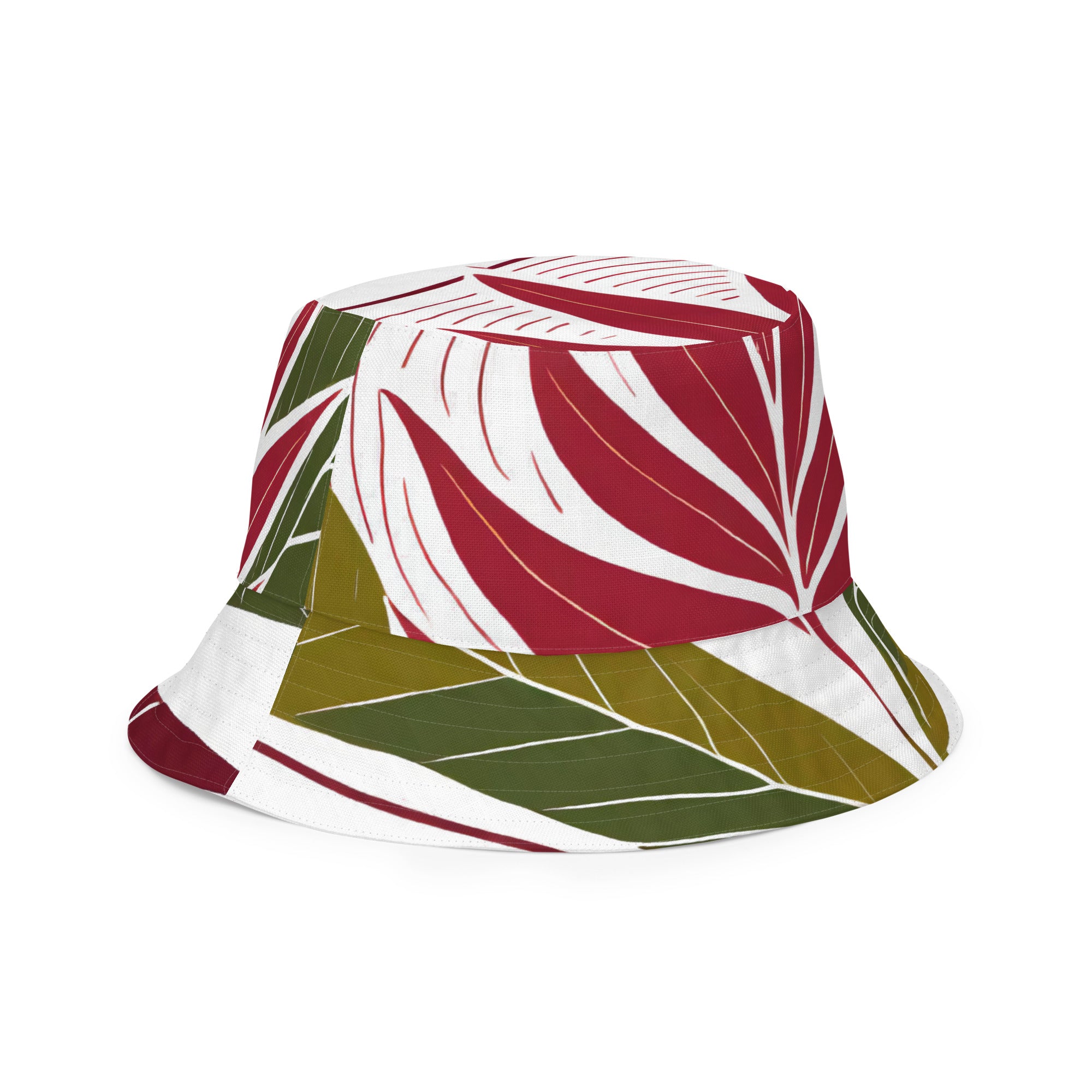 Reversible bucket hat featuring floral line art print, showcasing both sides of the design.