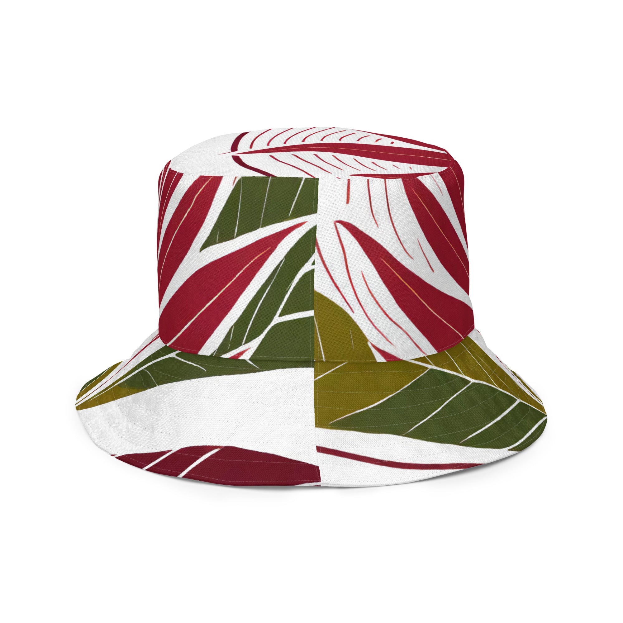 Reversible bucket hat featuring floral line art print, showcasing both sides of the design.