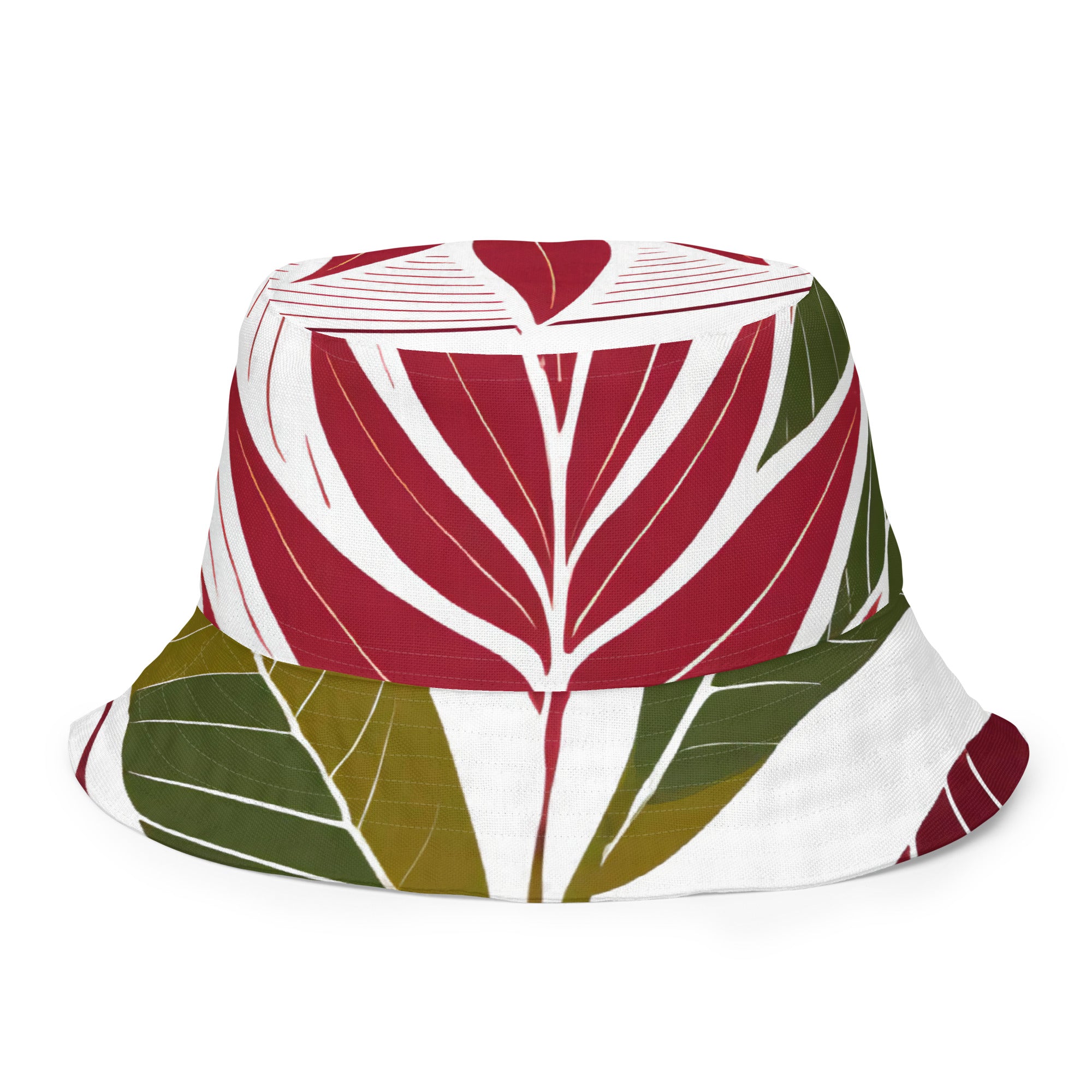 Reversible bucket hat featuring floral line art print, showcasing both sides of the design.