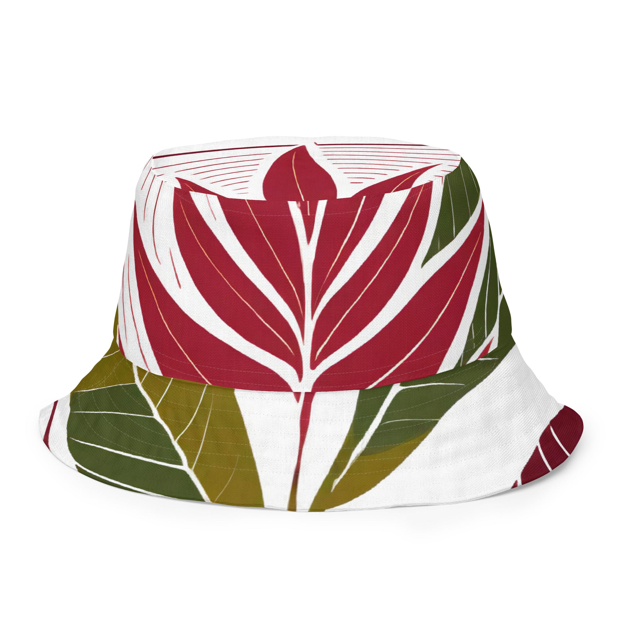 Reversible bucket hat featuring floral line art print, showcasing both sides of the design.