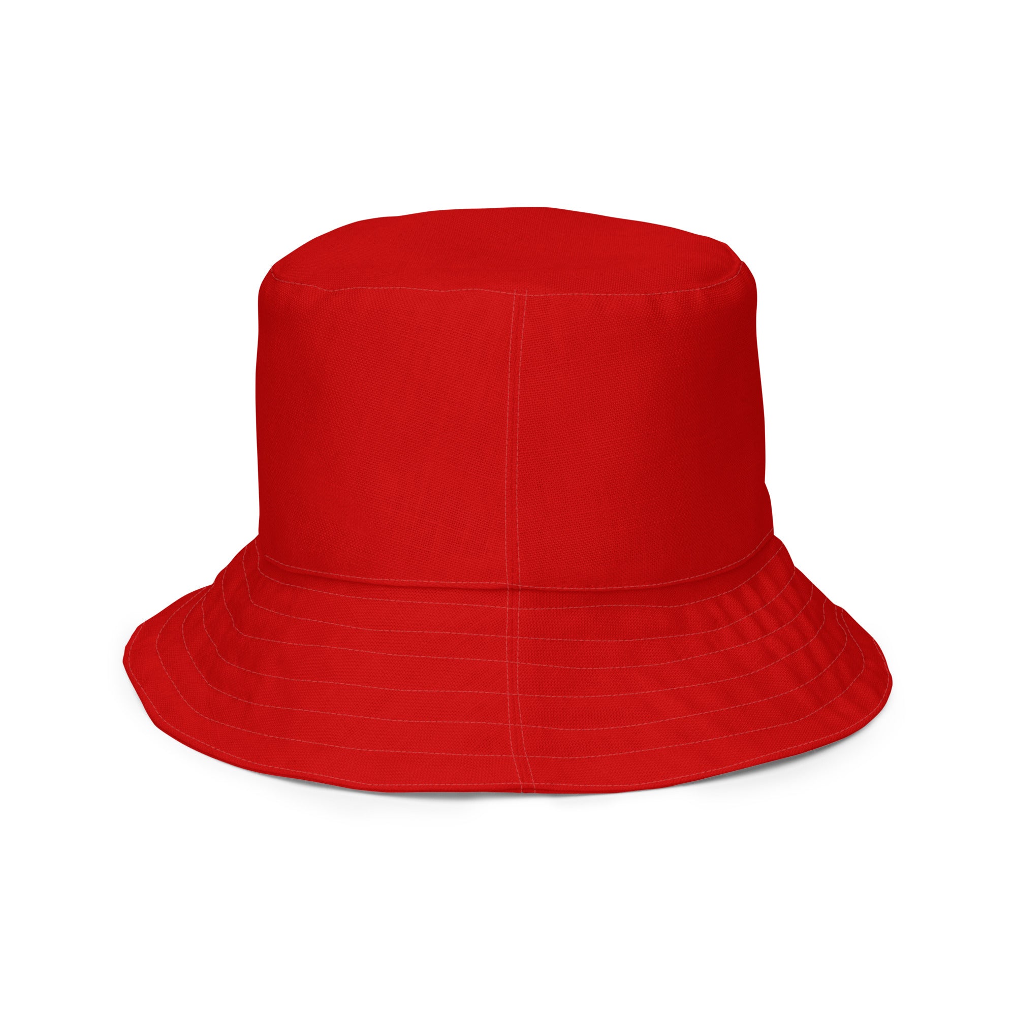 Reversible Bucket Hat in vibrant red, showcasing dual-sided design for versatile fashion and sun protection.