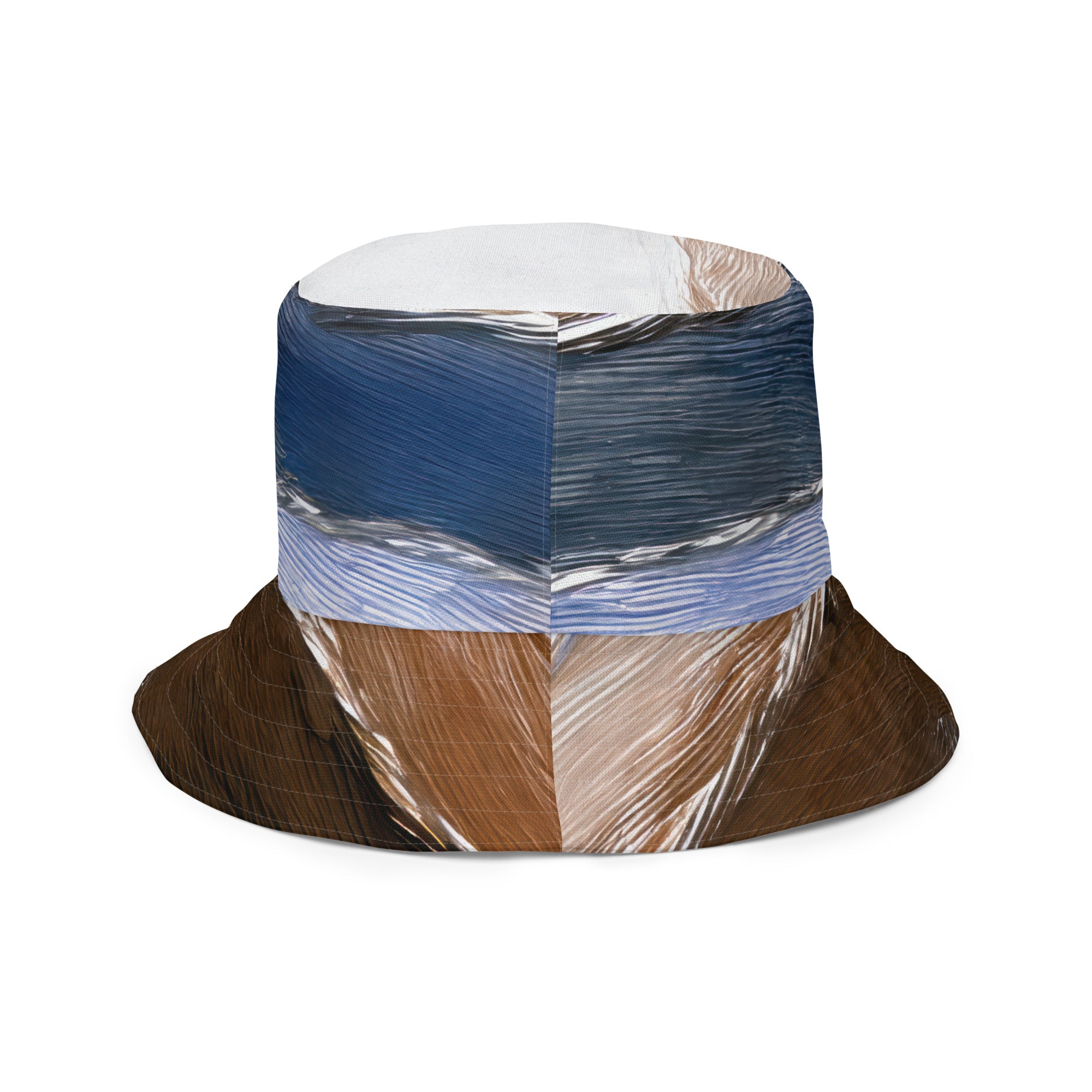 Reversible bucket hat featuring a rustic hues pattern, showcasing its stylish design and premium fabric.