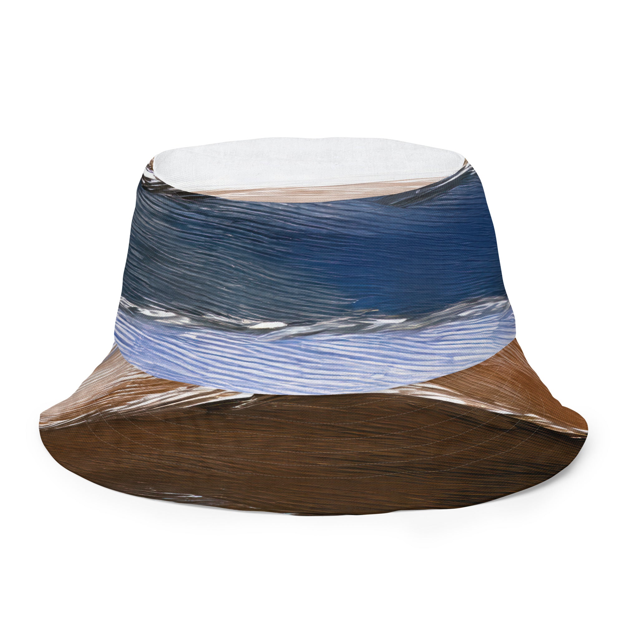 Reversible bucket hat featuring a rustic hues pattern, showcasing its stylish design and premium fabric.