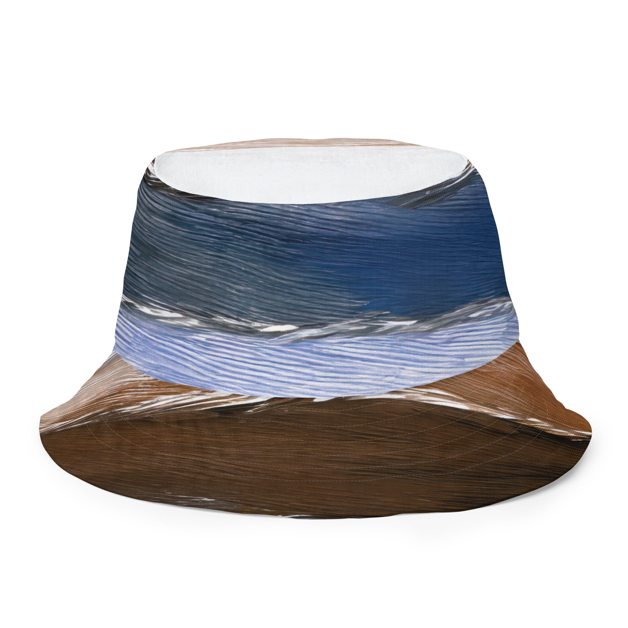 Reversible bucket hat featuring a rustic hues pattern, showcasing its stylish design and premium fabric.