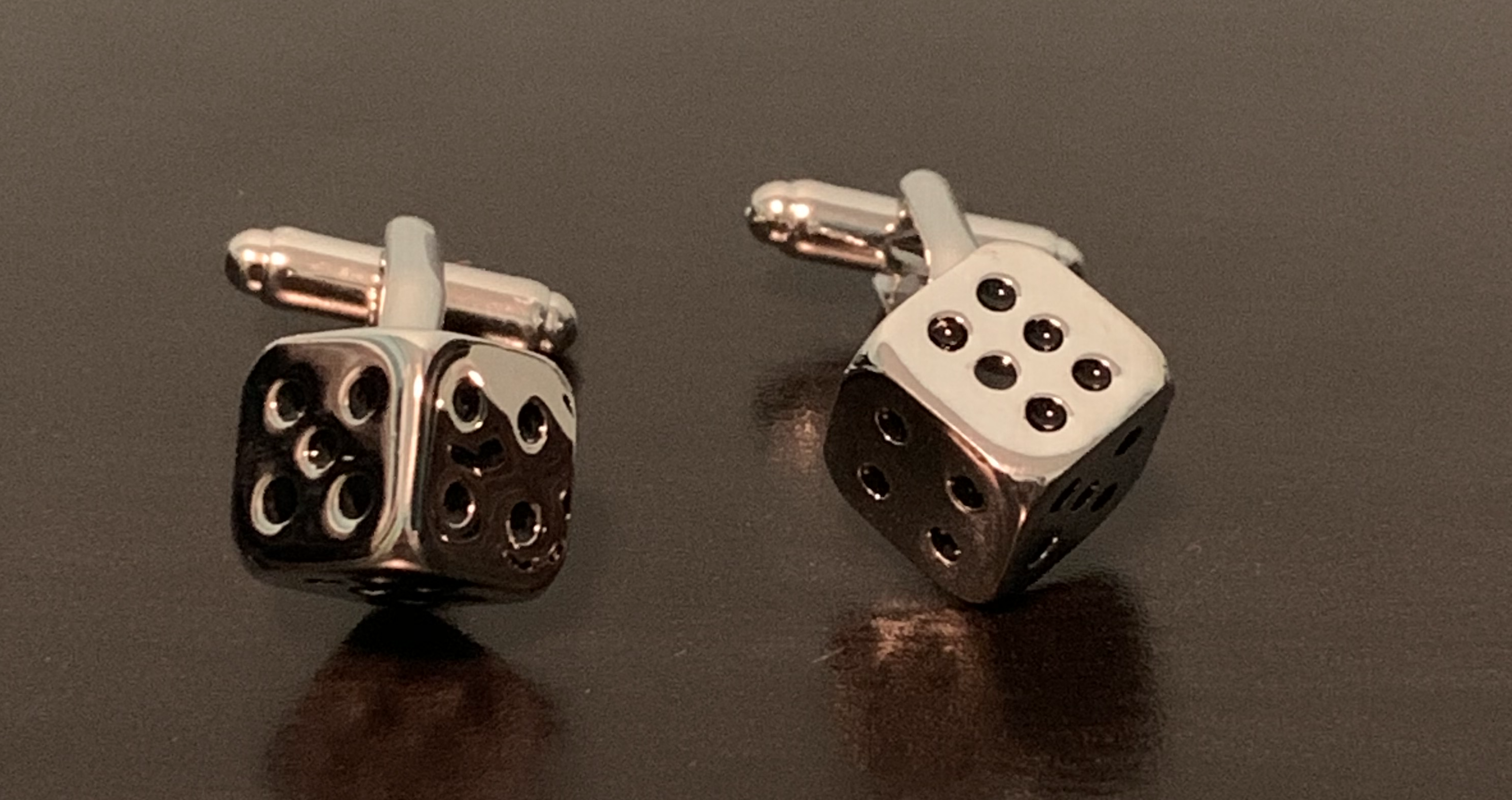 Rogue Eyes Dice Cufflinks featuring a unique dice design, perfect for stylish gentlemen.