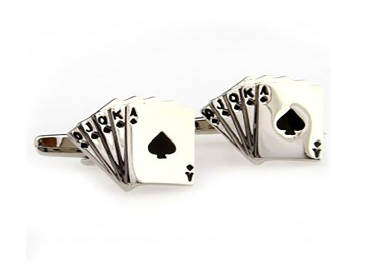 Stylish Rogue Royal Flush Cufflinks featuring a royal flush playing card design, perfect for gentlemen.