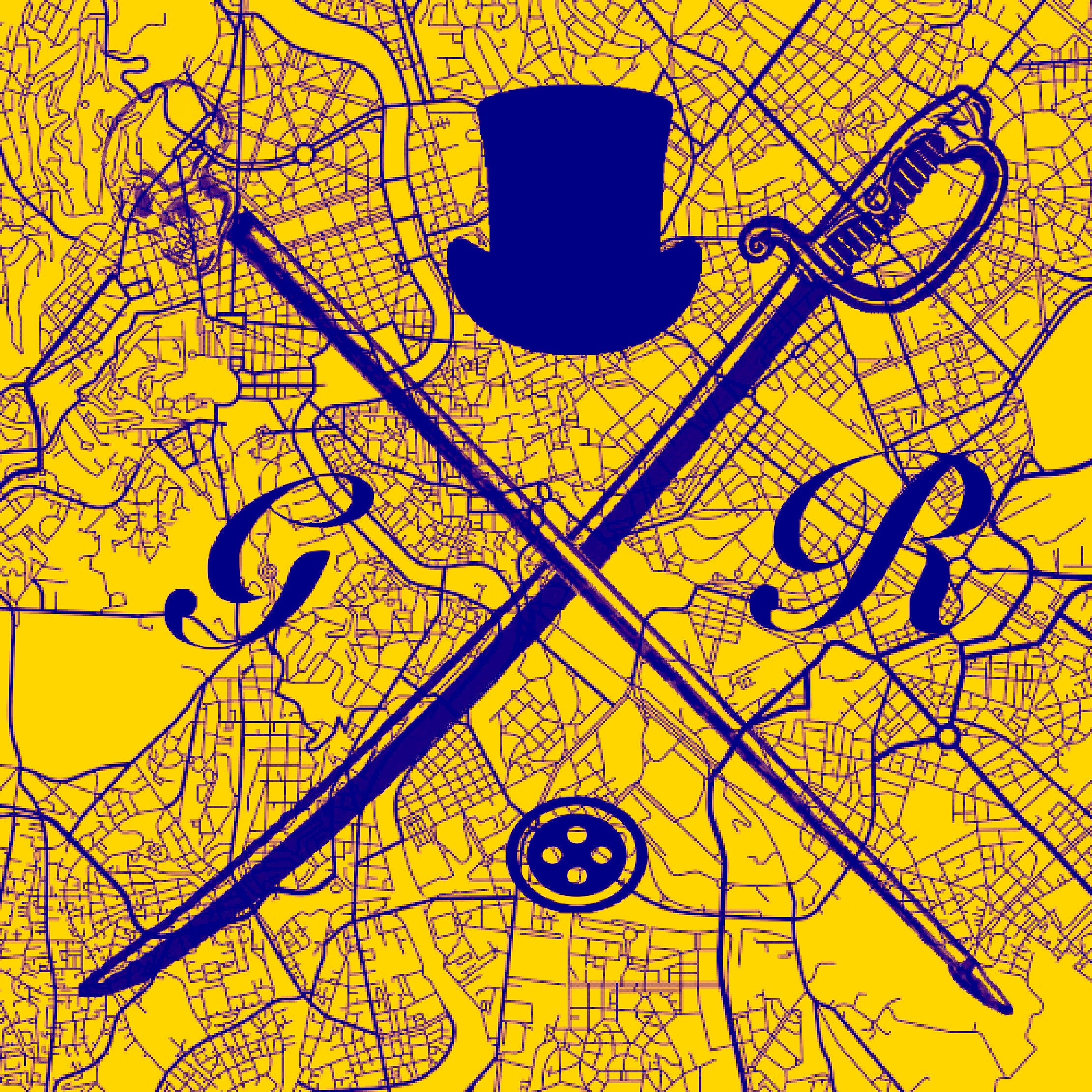 A luxurious gold ladies scarf featuring a detailed street map of Rome and the Gentleman Rogue logo.