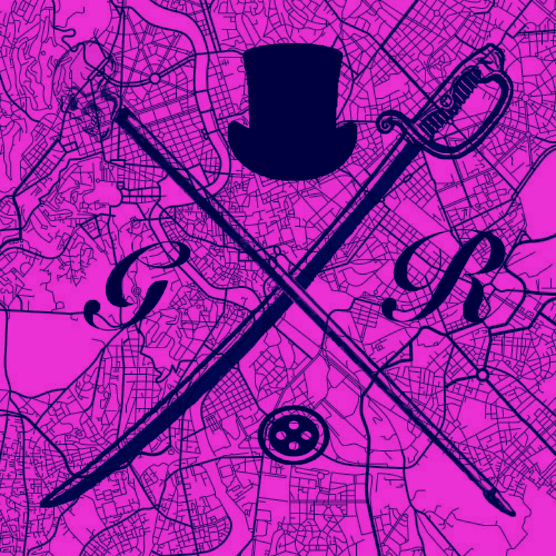 A vibrant magenta ladies scarf featuring a detailed street map of Rome, adorned with the Gentleman Rogue logo.