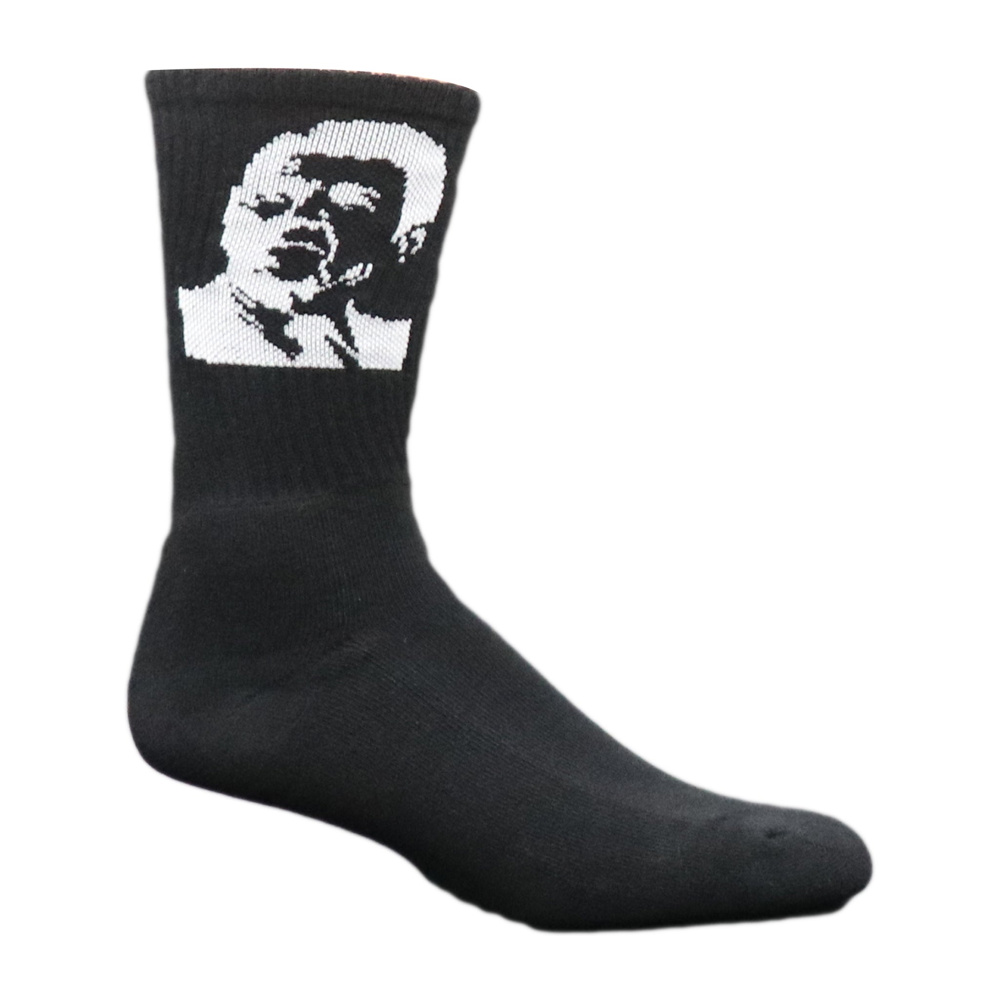 Ronald Reagan Crew Socks featuring the iconic face of the 40th President of the USA, designed for comfort and durability.