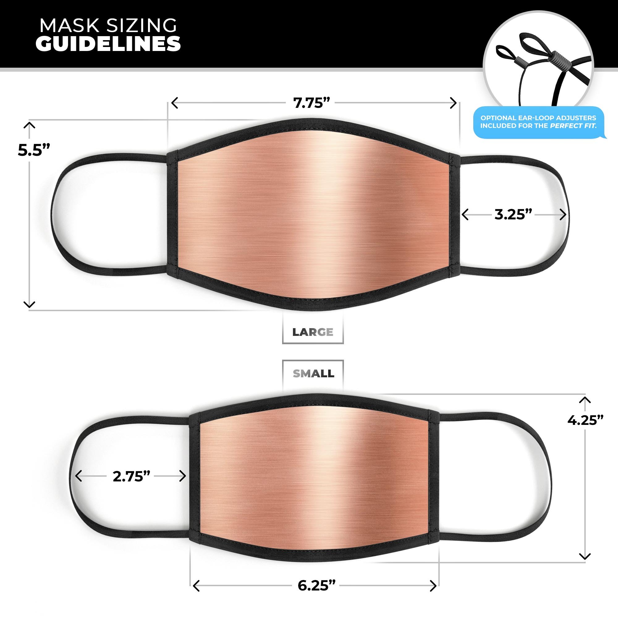 Rose Gold Digital Brushed Surface V2 mouth cover, showcasing a stylish design with adjustable ear loops for a comfortable fit.