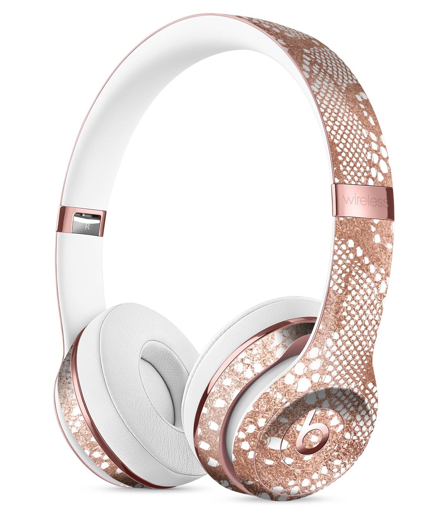 Rose Gold Lace Pattern Full-Body Skin Kit for Beats by Dre Solo 3 Wireless Headphones, showcasing elegant design and premium vinyl material.