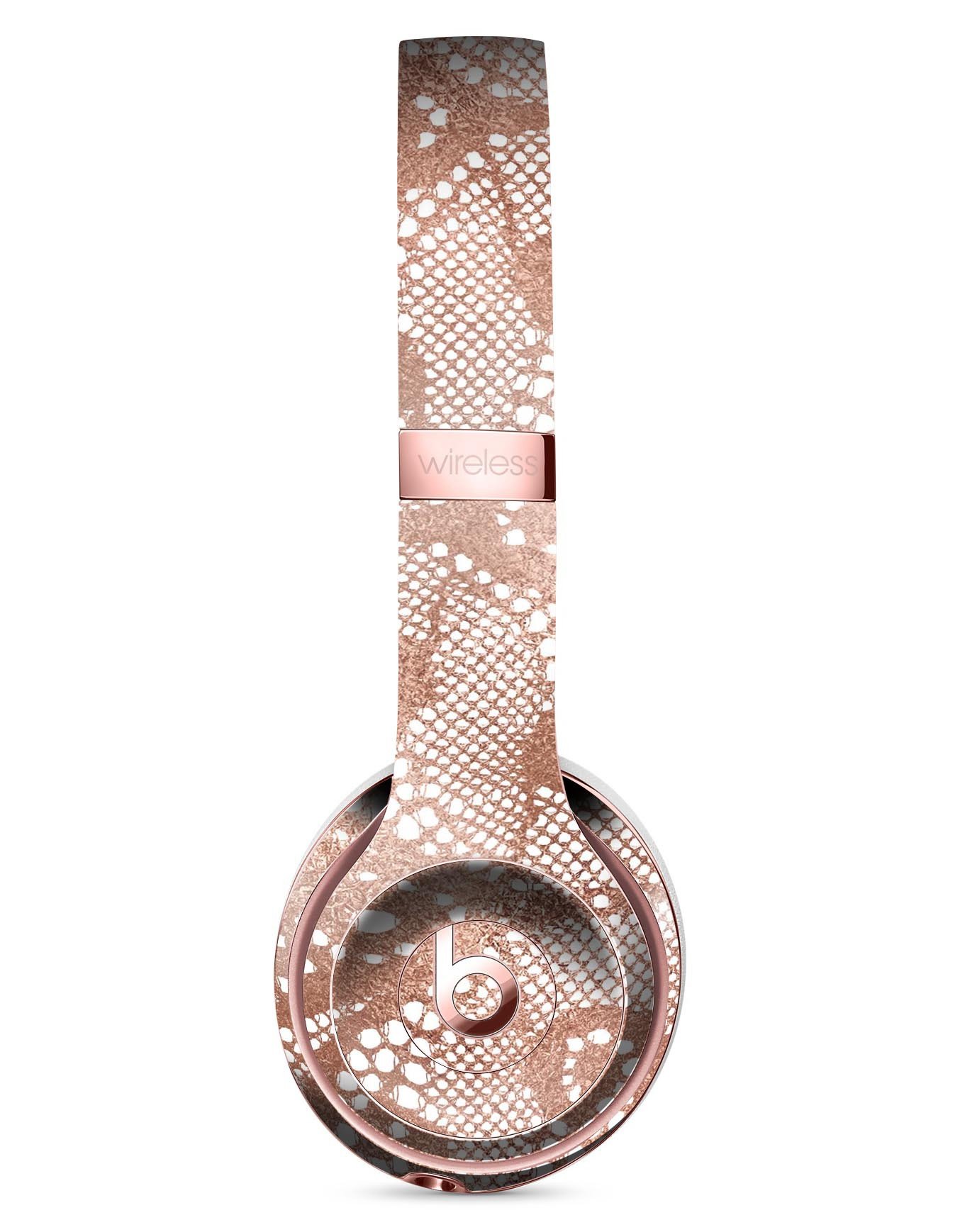 Rose Gold Lace Pattern Full-Body Skin Kit for Beats by Dre Solo 3 Wireless Headphones, showcasing elegant design and premium vinyl material.