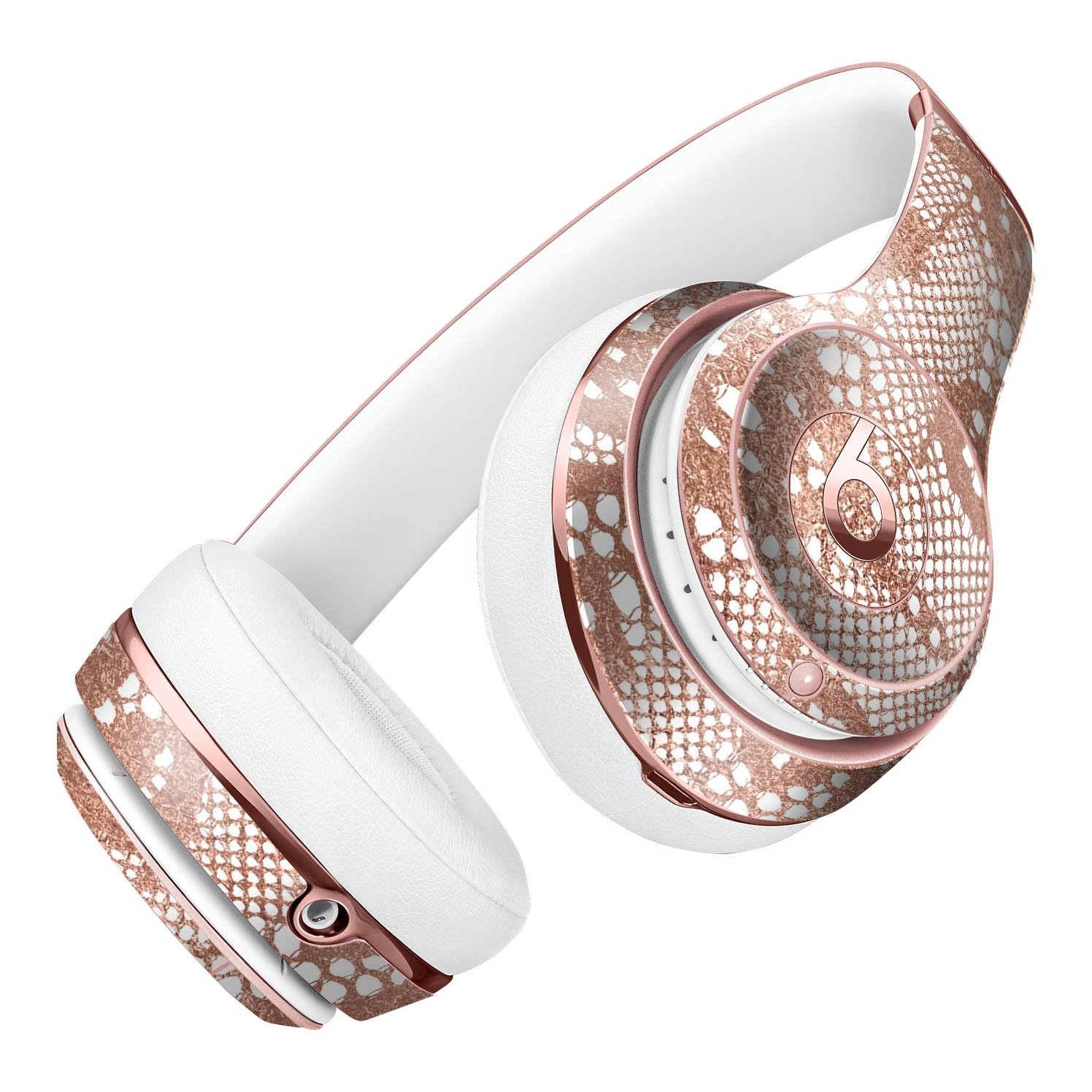 Rose Gold Lace Pattern Full-Body Skin Kit for Beats by Dre Solo 3 Wireless Headphones, showcasing elegant design and premium vinyl material.