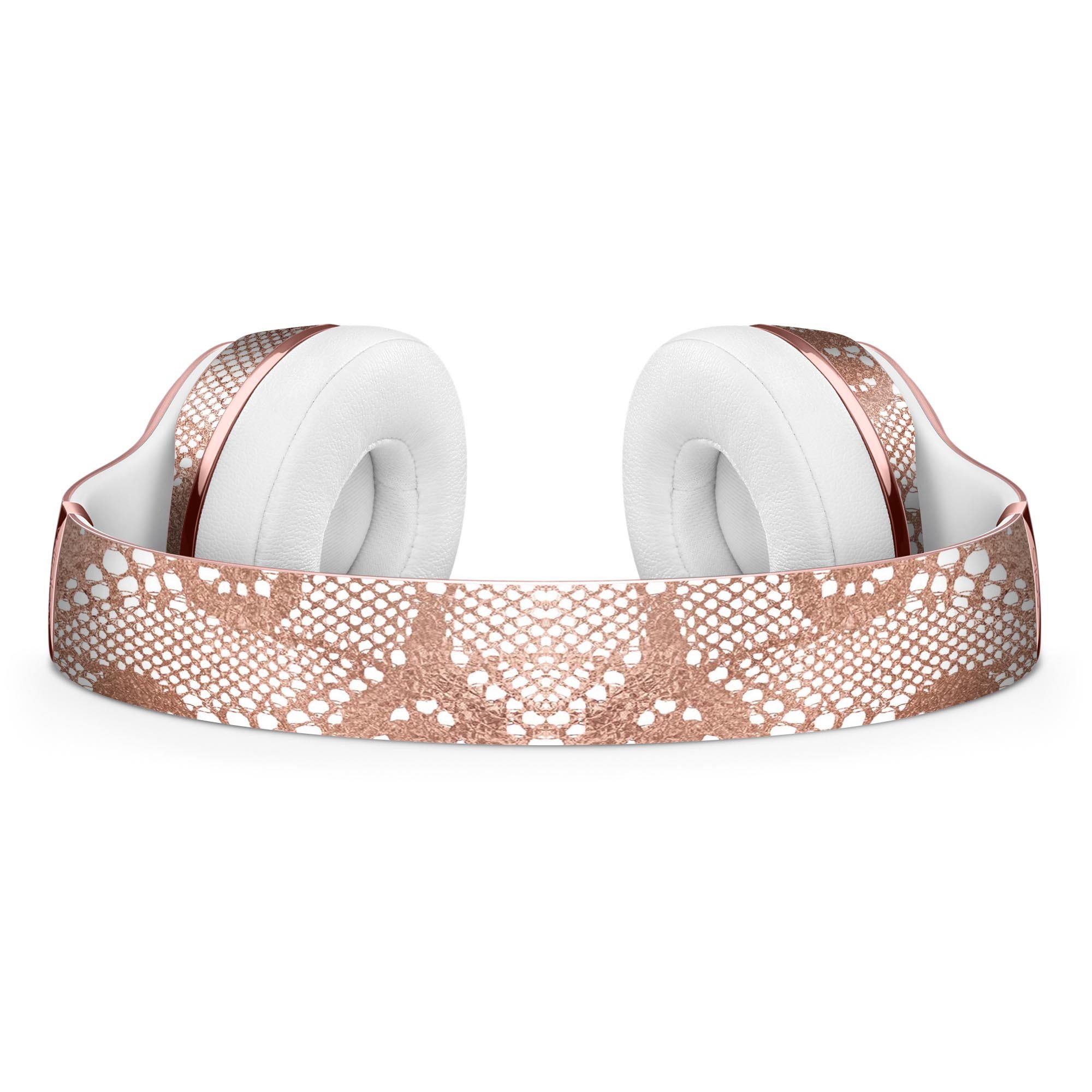 Rose Gold Lace Pattern Full-Body Skin Kit for Beats by Dre Solo 3 Wireless Headphones, showcasing elegant design and premium vinyl material.