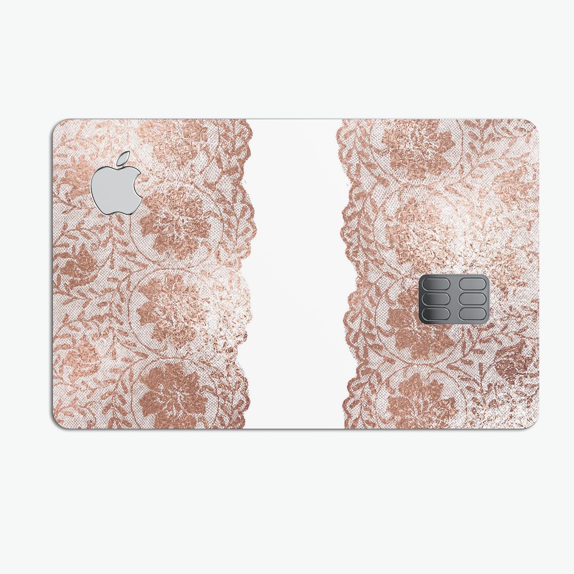 Rose Gold Lace Pattern decal skin for Apple Card, showcasing intricate lace design and premium finish.