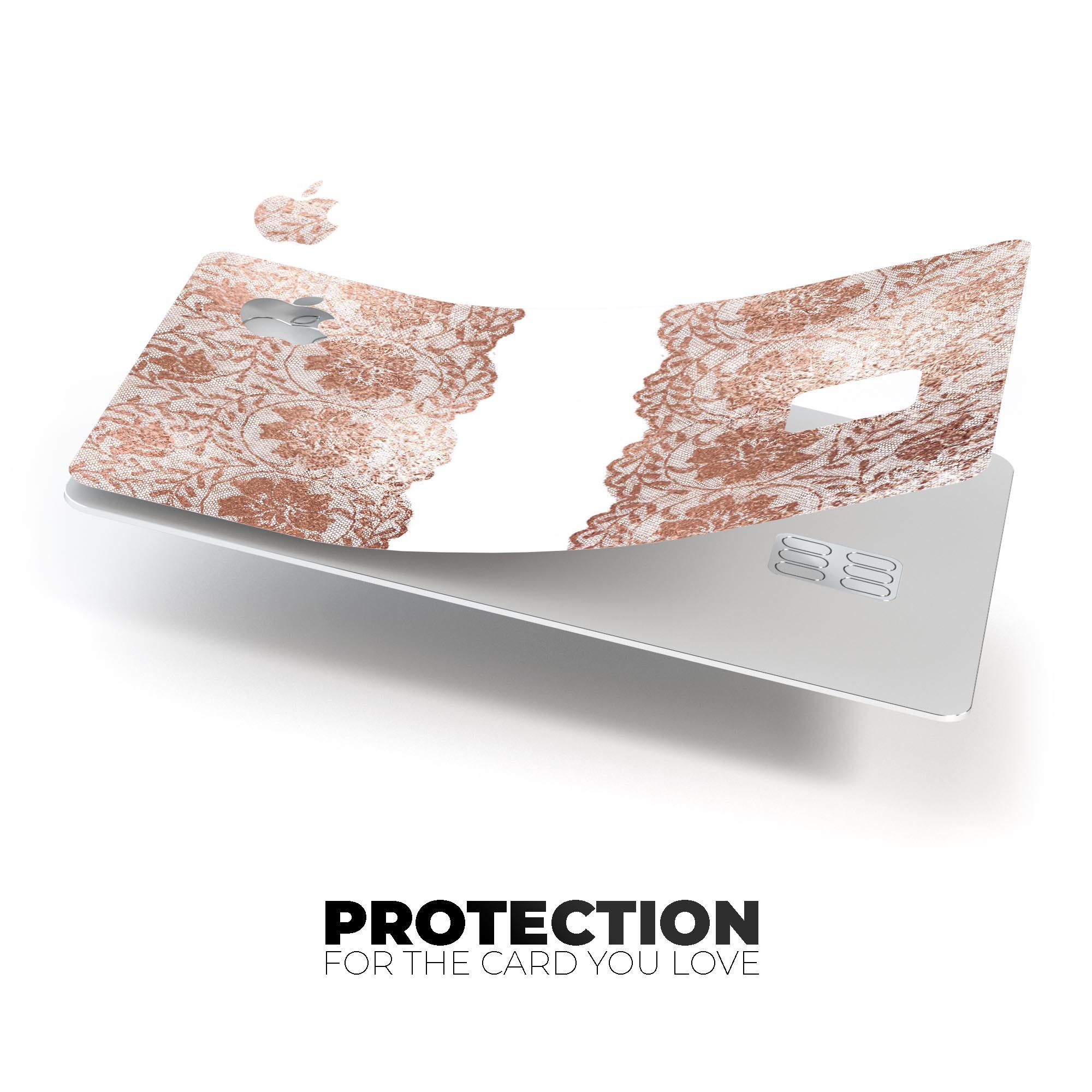 Rose Gold Lace Pattern decal skin for Apple Card, showcasing intricate lace design and premium finish.