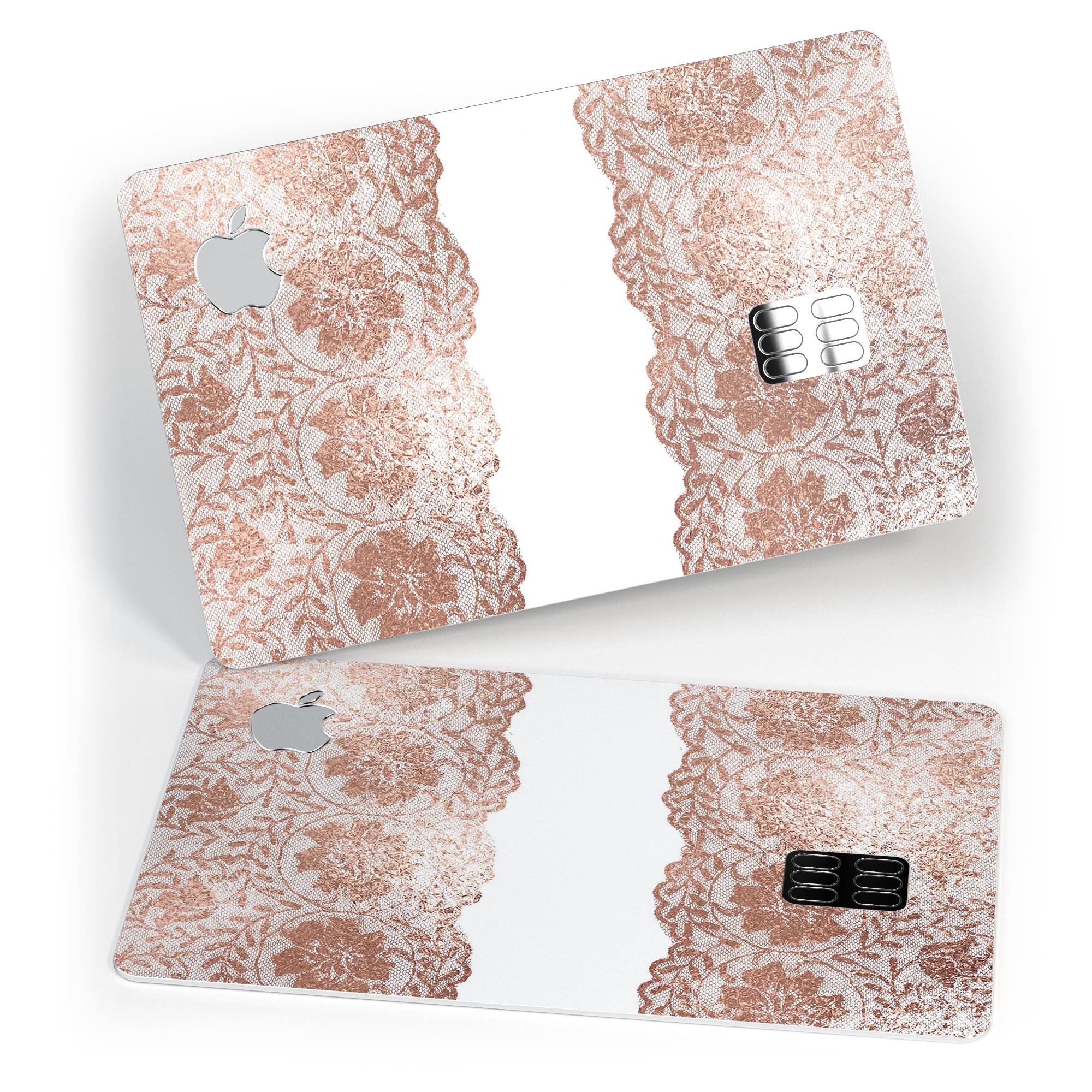 Rose Gold Lace Pattern decal skin for Apple Card, showcasing intricate lace design and premium finish.