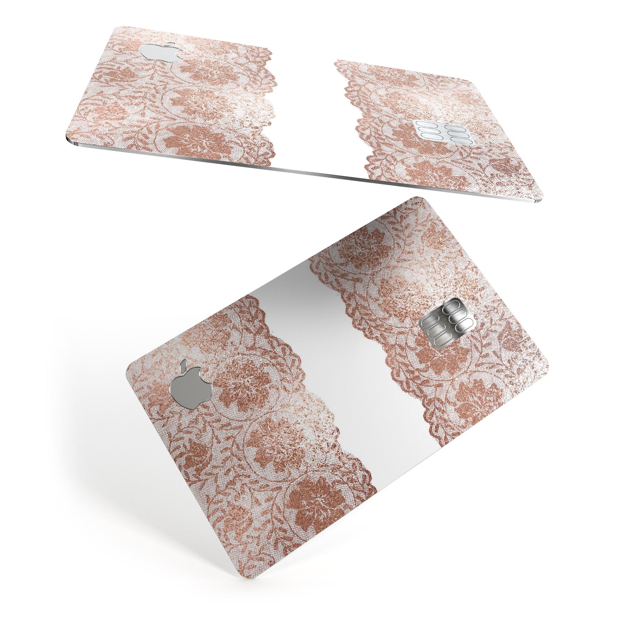 Rose Gold Lace Pattern decal skin for Apple Card, showcasing intricate lace design and premium finish.