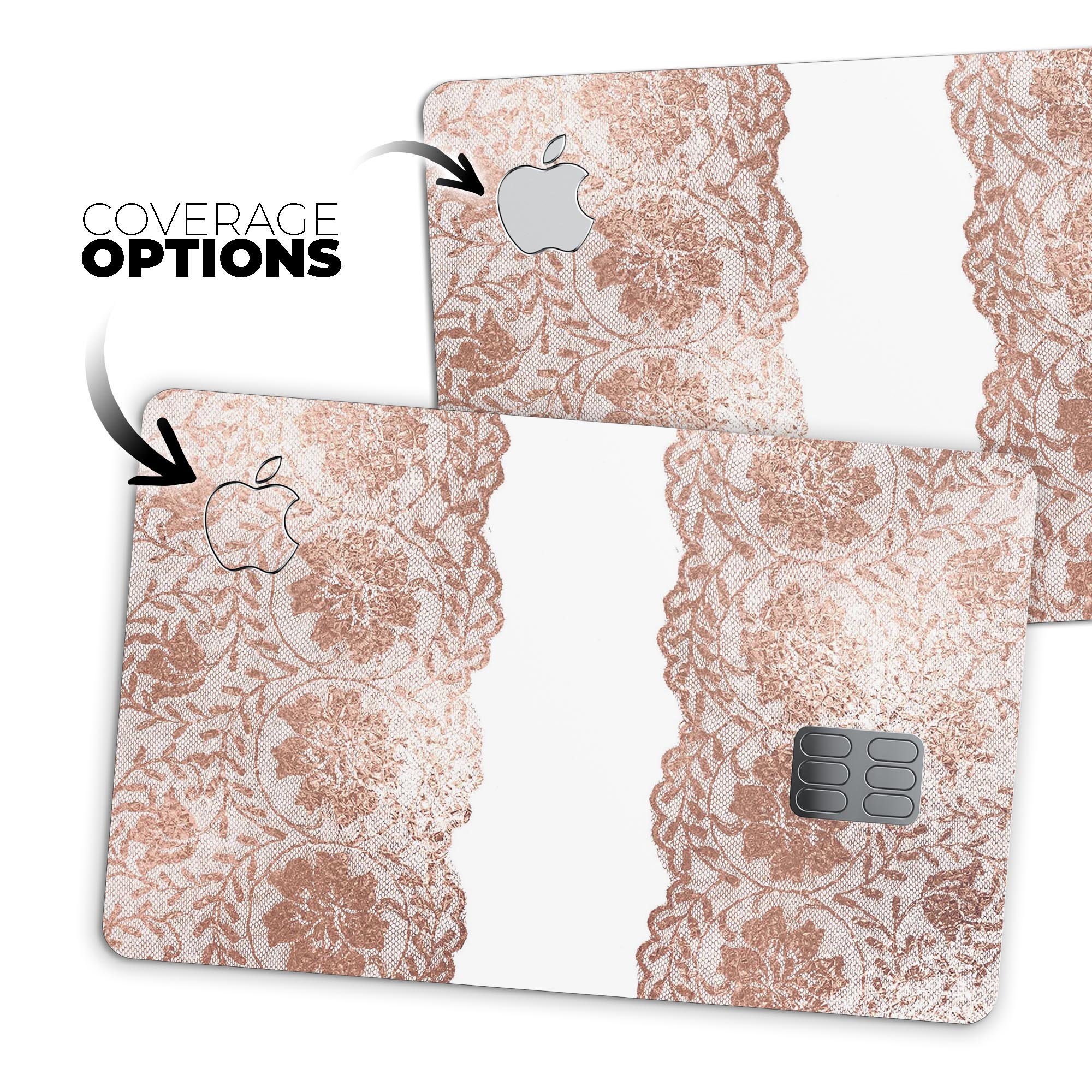 Rose Gold Lace Pattern decal skin for Apple Card, showcasing intricate lace design and premium finish.