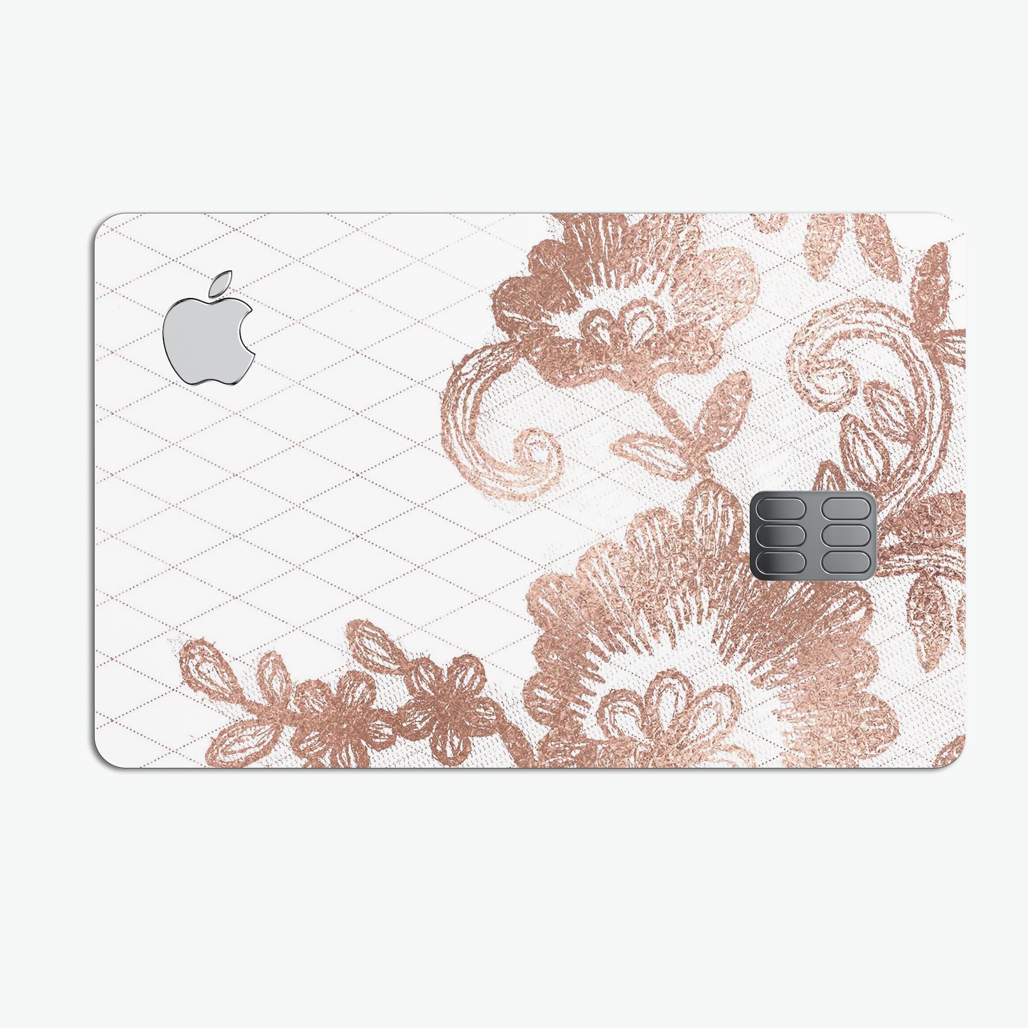 Rose Gold Lace Pattern decal skin for Apple Card, showcasing intricate lace design and premium finish.