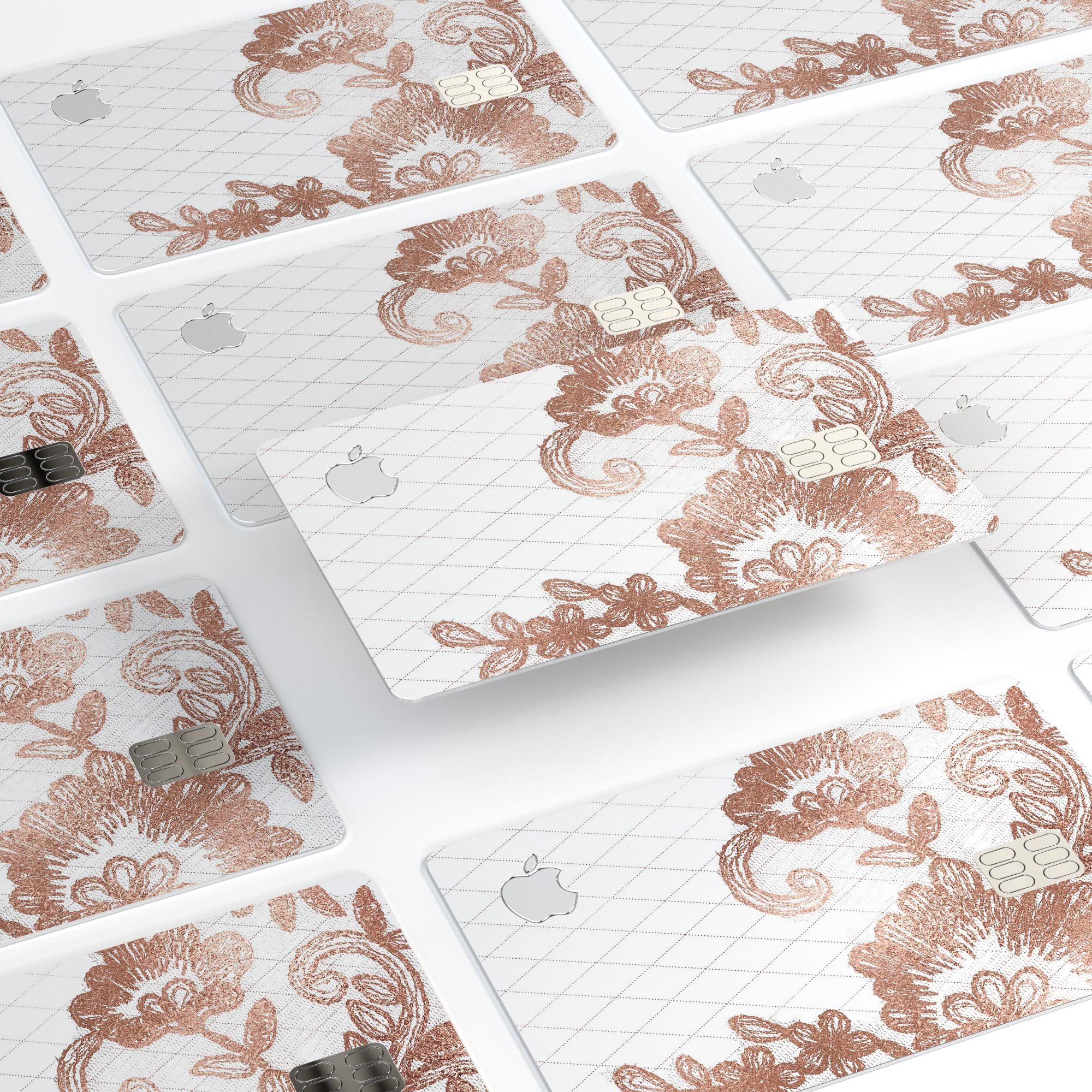 Rose Gold Lace Pattern decal skin for Apple Card, showcasing intricate lace design and premium finish.