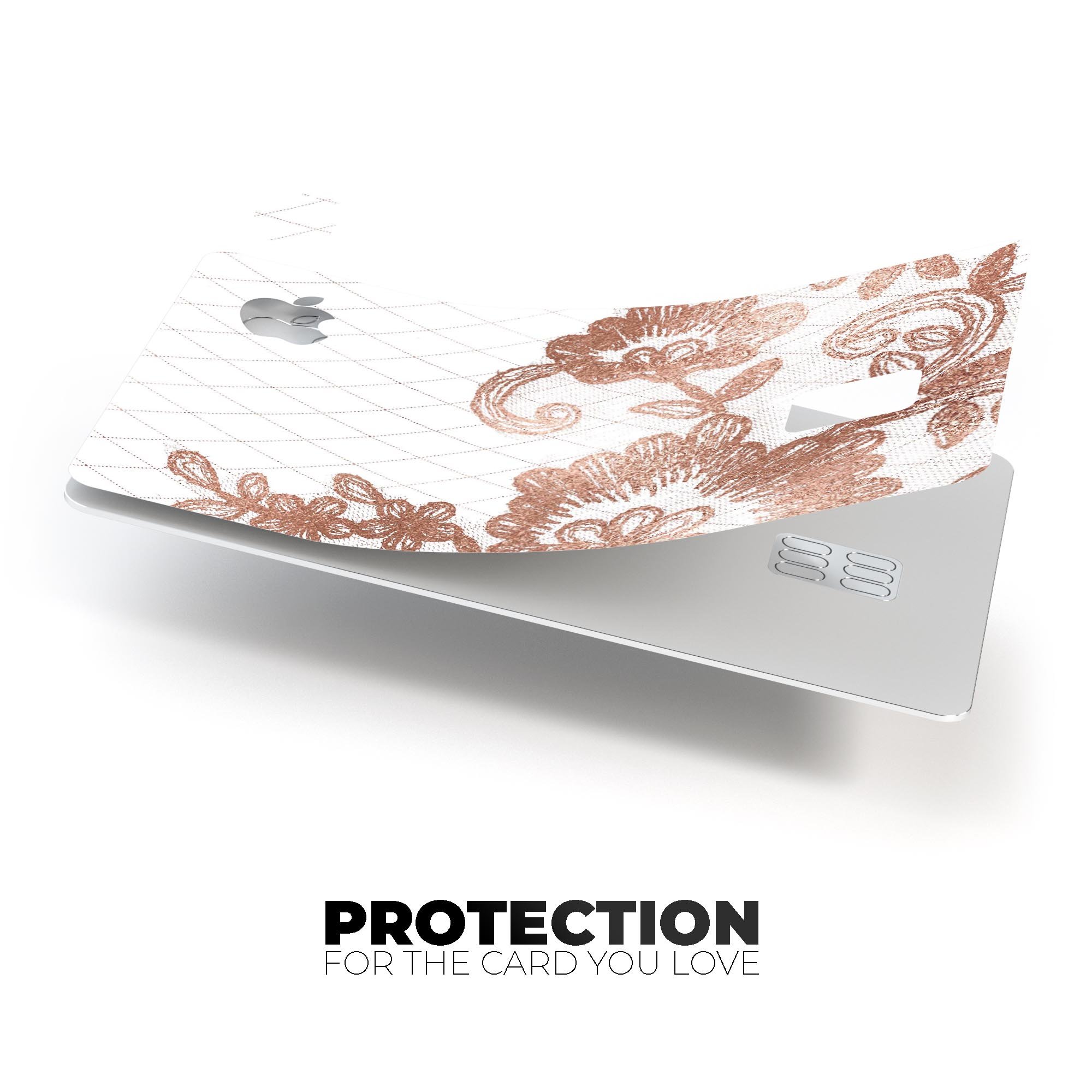 Rose Gold Lace Pattern decal skin for Apple Card, showcasing intricate lace design and premium finish.