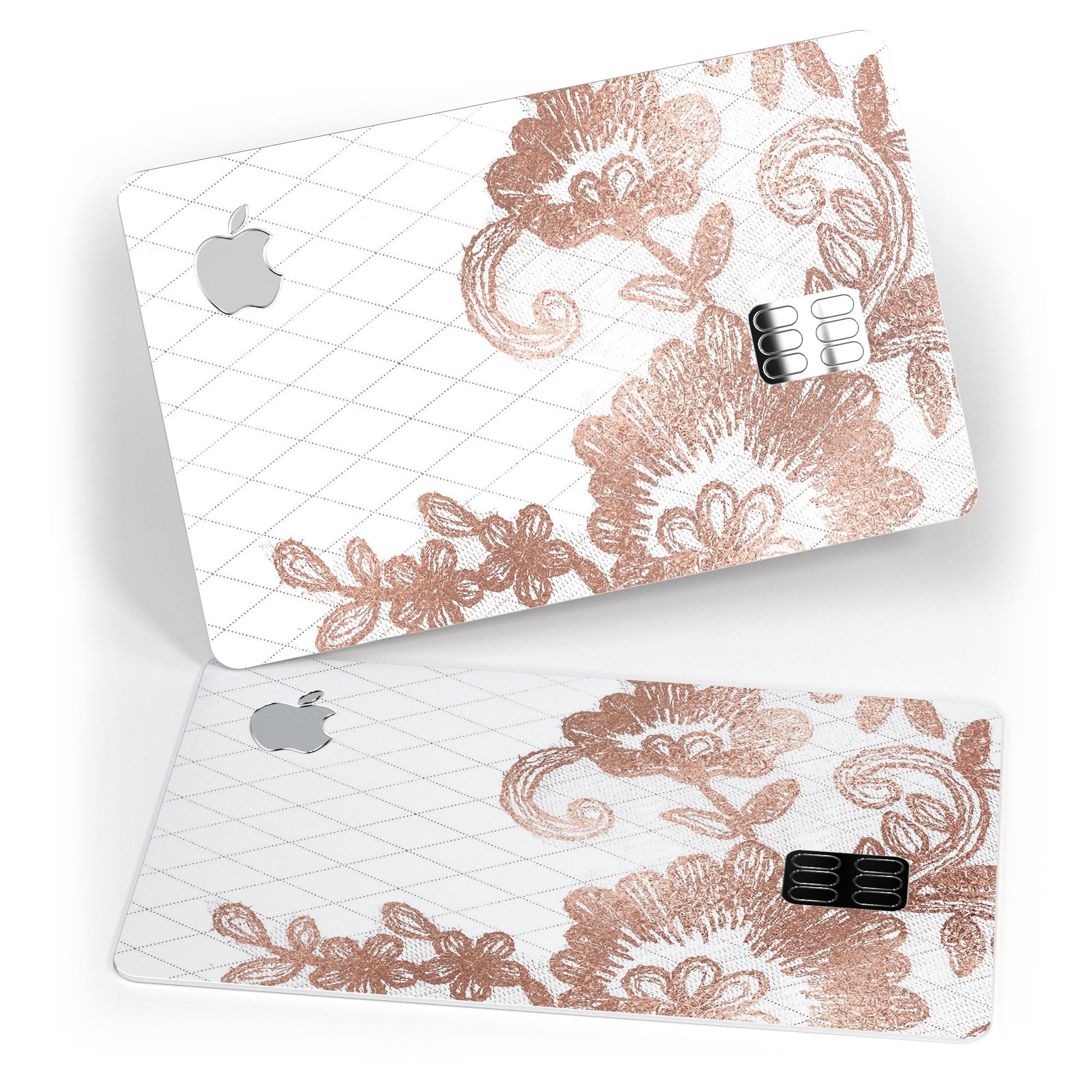 Rose Gold Lace Pattern decal skin for Apple Card, showcasing intricate lace design and premium finish.