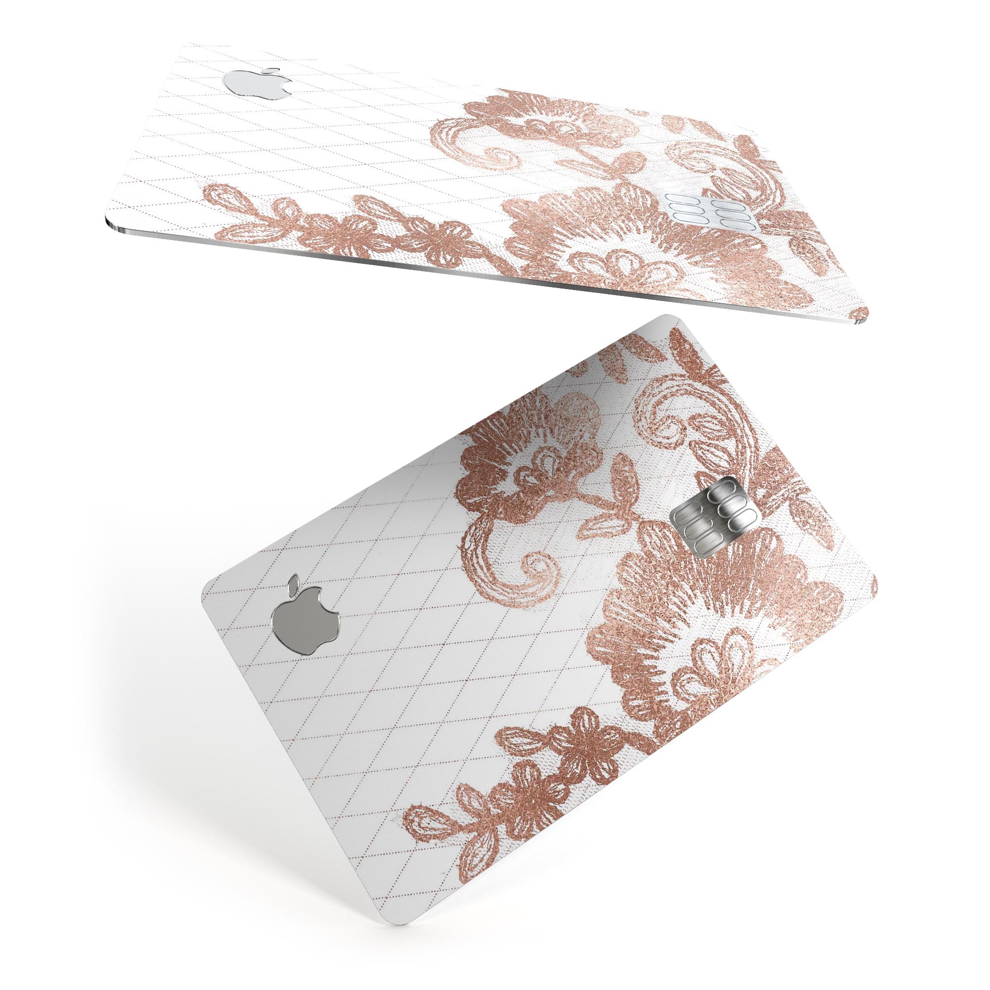 Rose Gold Lace Pattern decal skin for Apple Card, showcasing intricate lace design and premium finish.