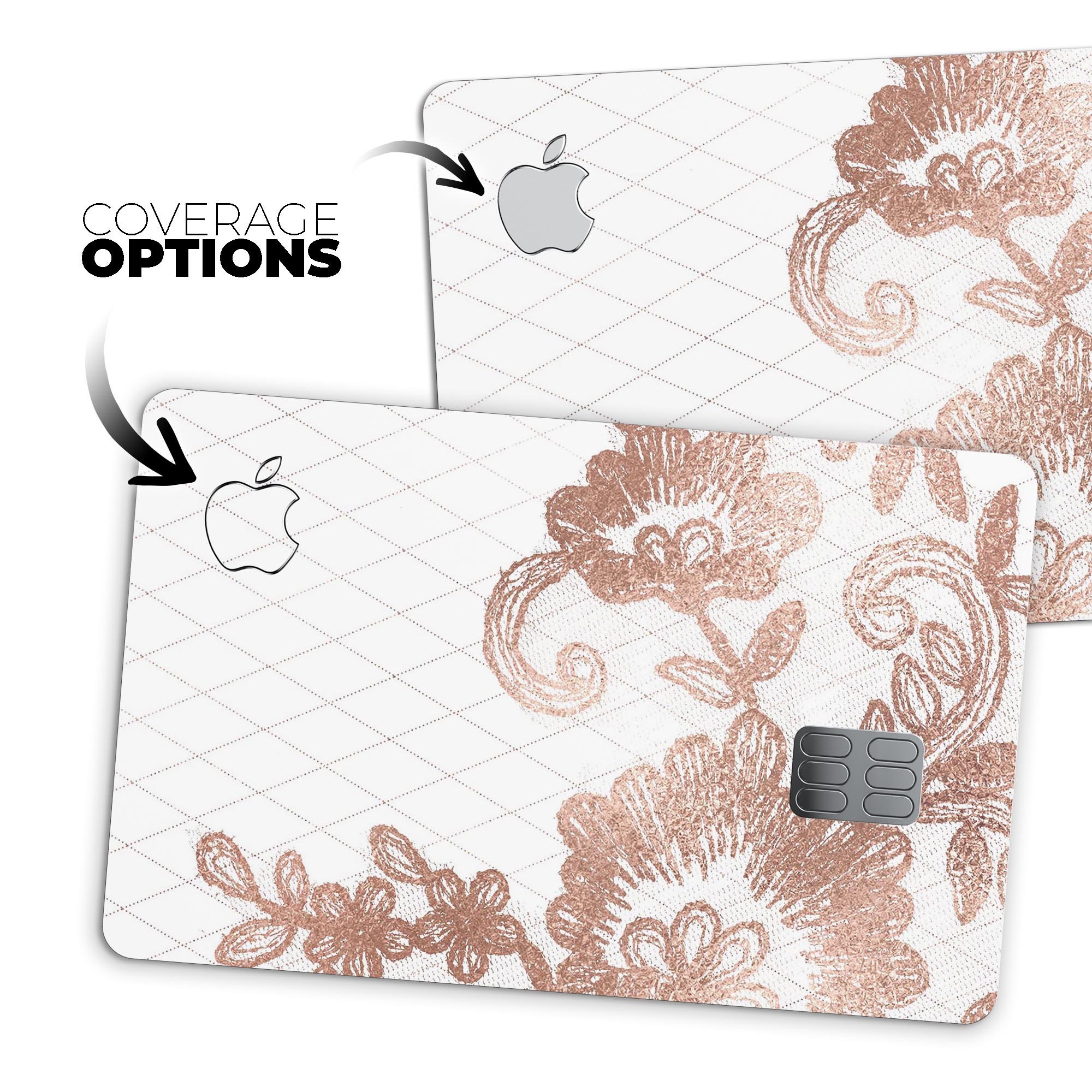 Rose Gold Lace Pattern decal skin for Apple Card, showcasing intricate lace design and premium finish.