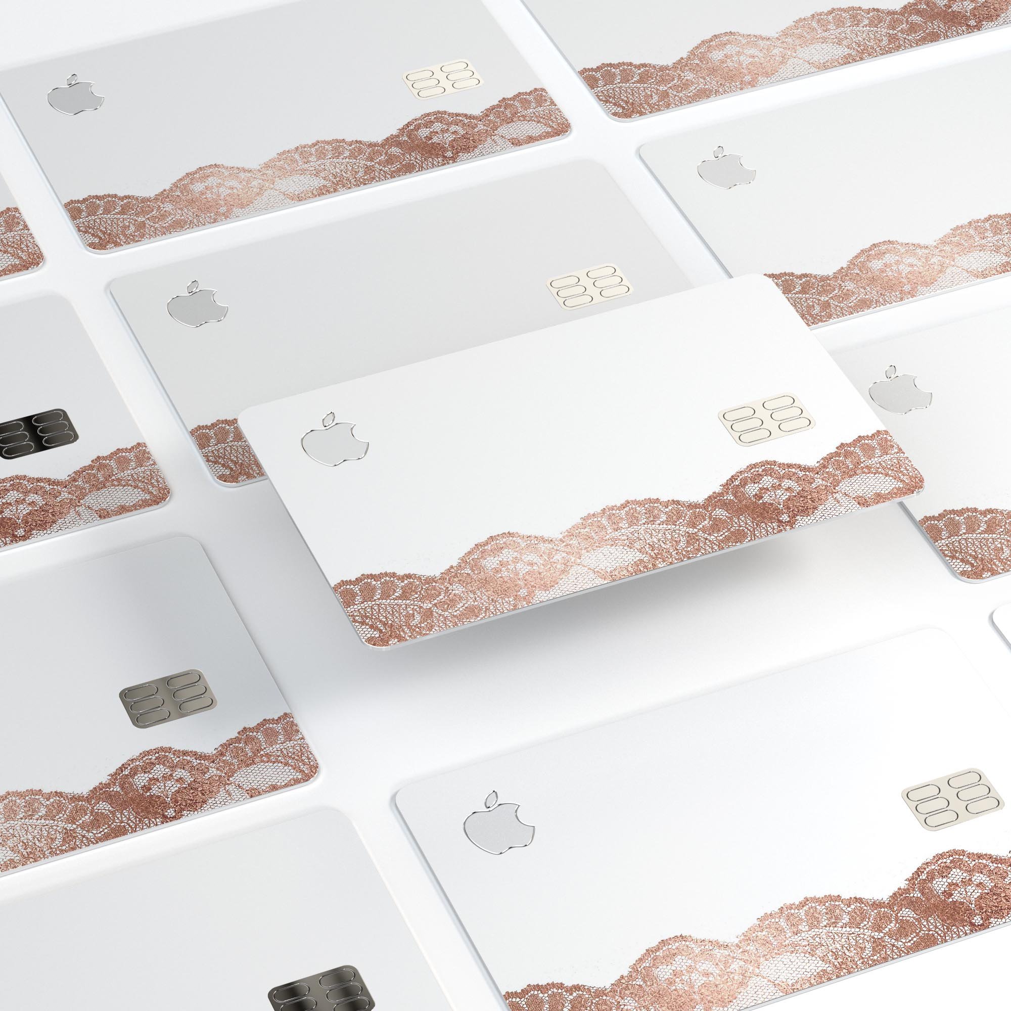 Rose Gold Lace Pattern decal skin for Apple Card, showcasing elegant design and premium quality.