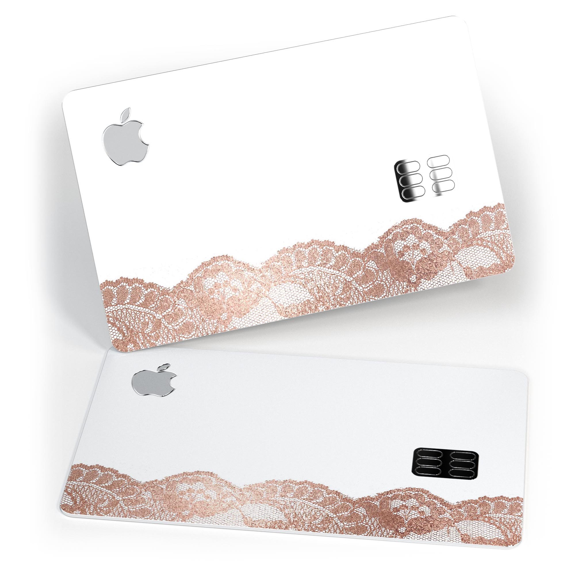 Rose Gold Lace Pattern decal skin for Apple Card, showcasing elegant design and premium quality.