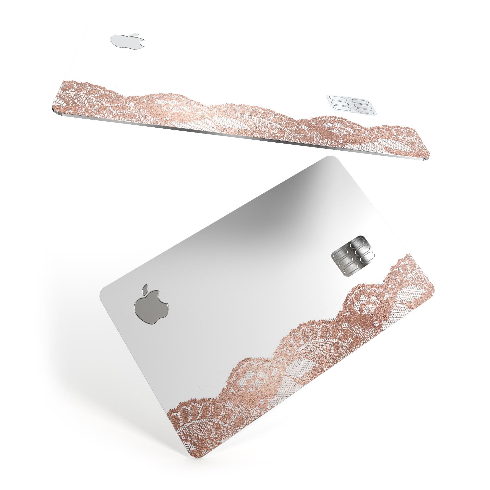 Rose Gold Lace Pattern decal skin for Apple Card, showcasing elegant design and premium quality.