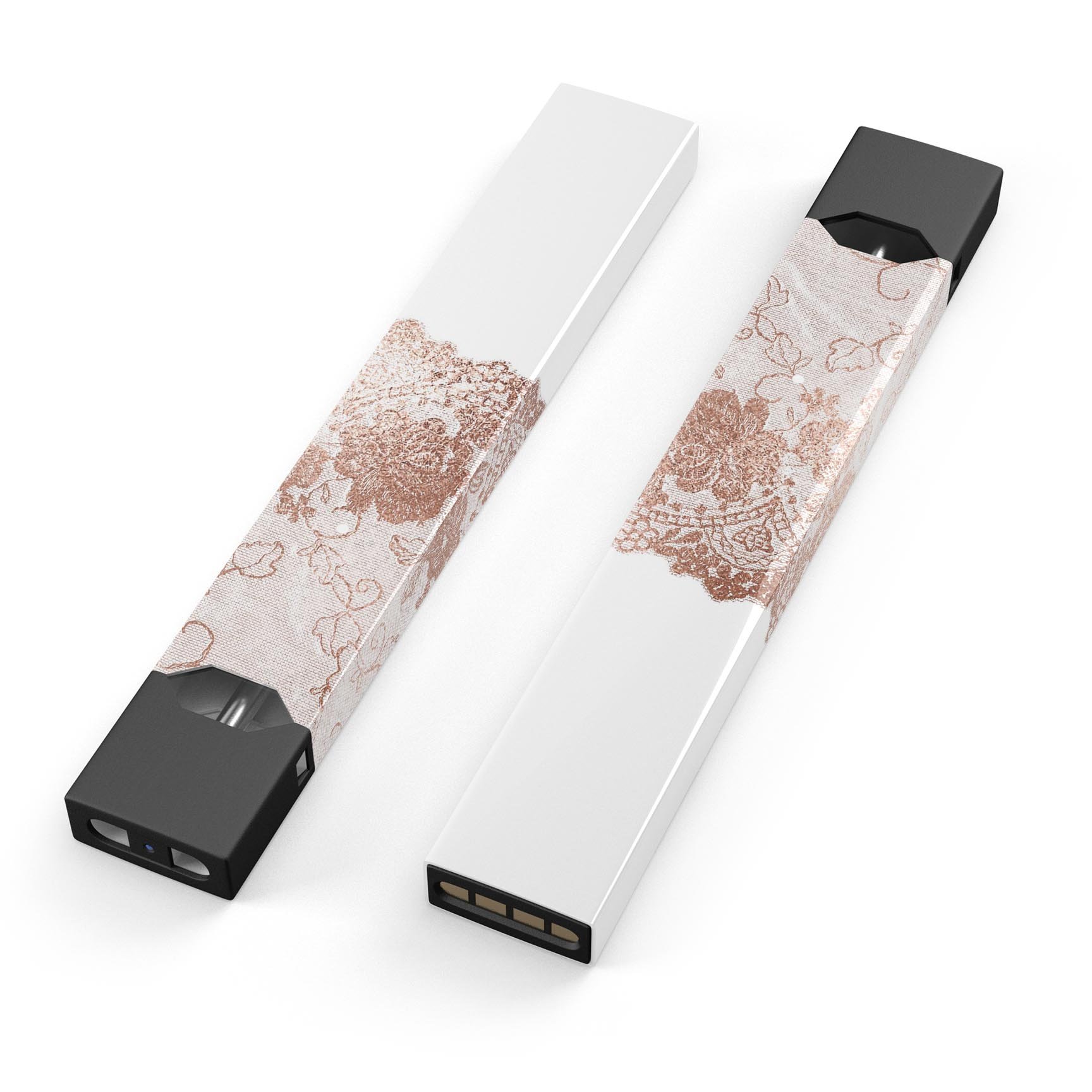 Rose Gold Lace Pattern skin-wrap sticker designed for JUUL vaping device, showcasing intricate lace design and premium quality.