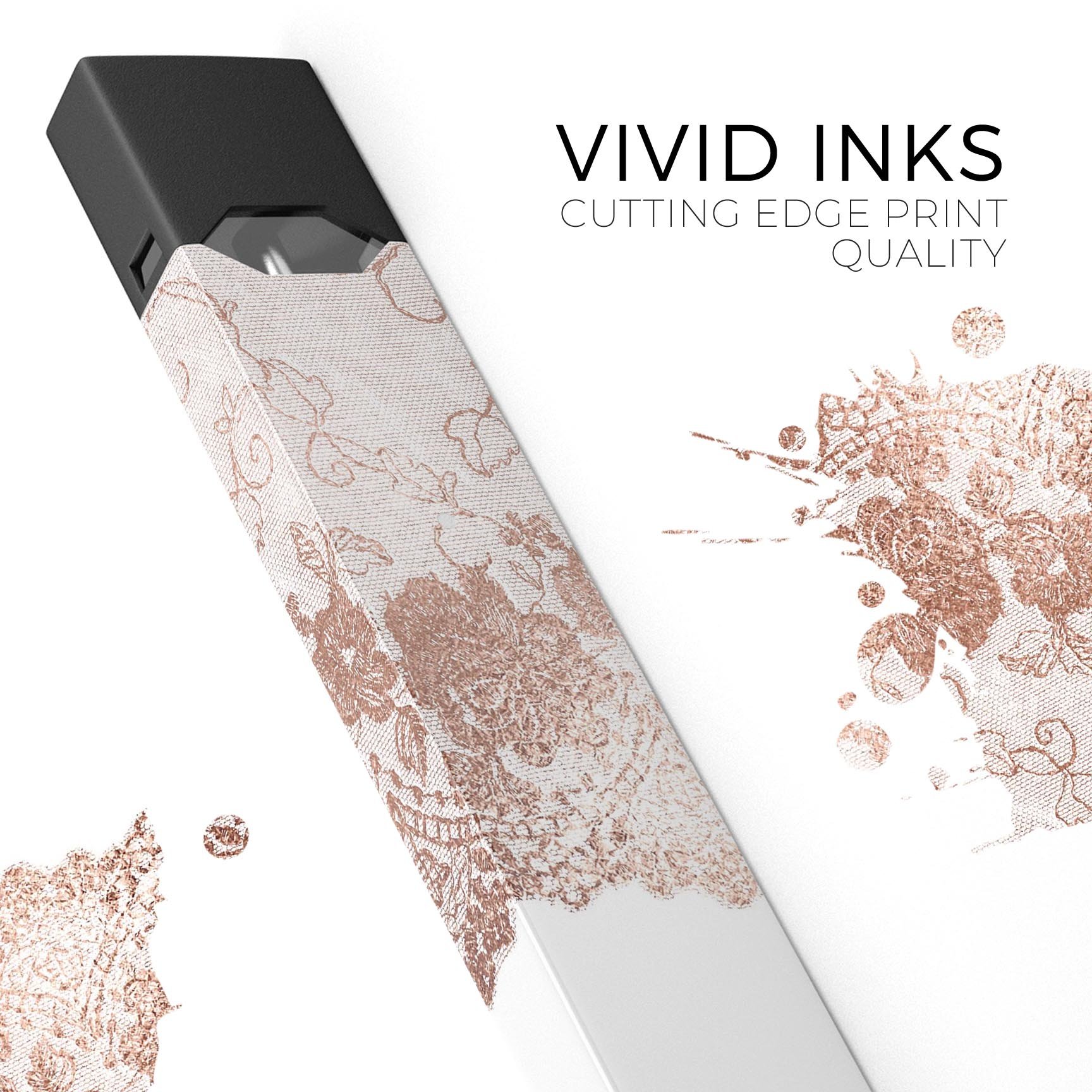 Rose Gold Lace Pattern skin-wrap sticker designed for JUUL vaping device, showcasing intricate lace design and premium quality.