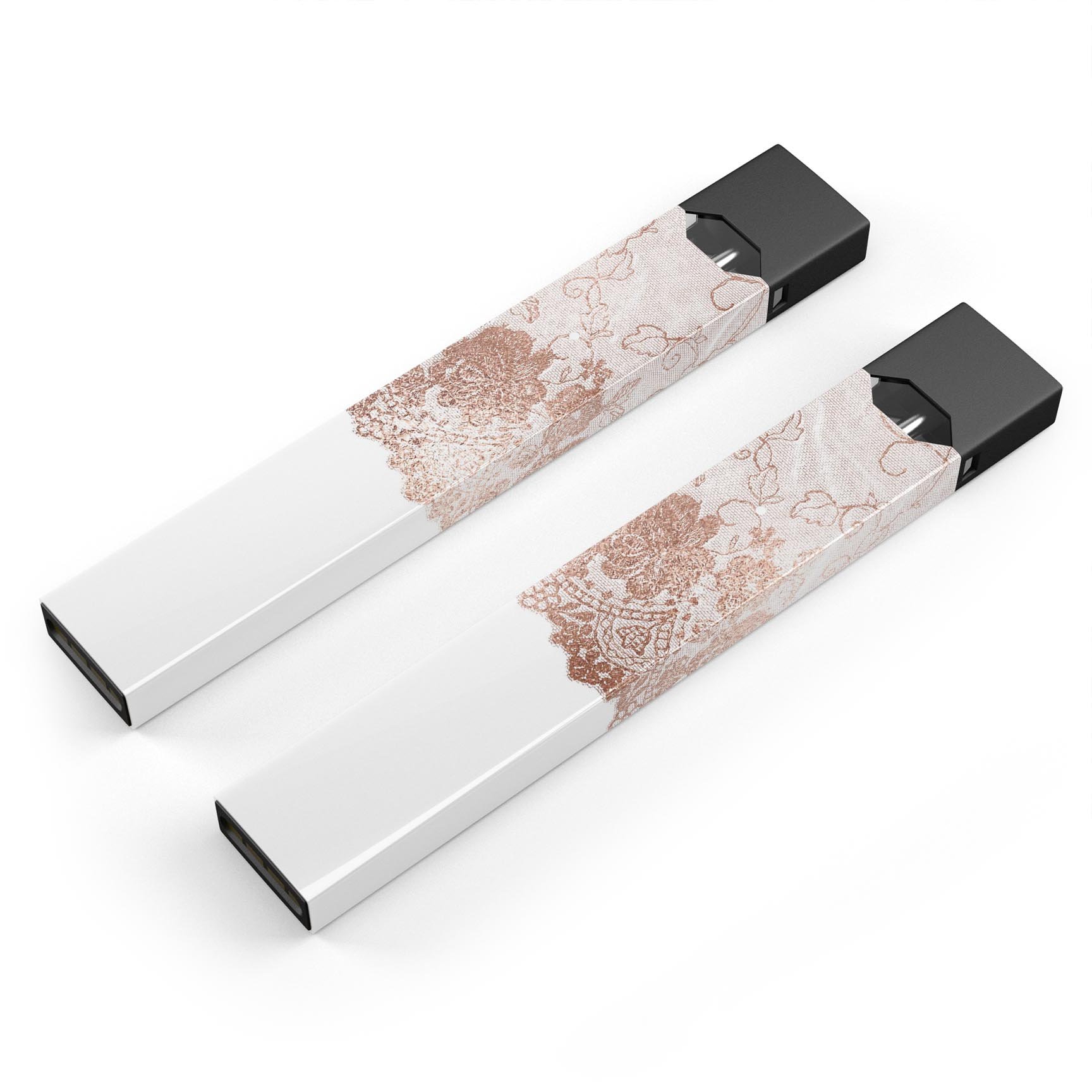 Rose Gold Lace Pattern skin-wrap sticker designed for JUUL vaping device, showcasing intricate lace design and premium quality.