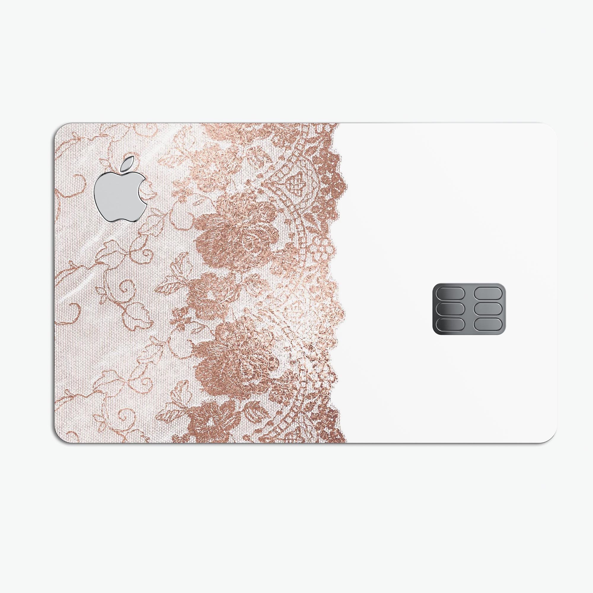 Rose Gold Lace Pattern decal skin for Apple Card, showcasing intricate lace design and premium finish.