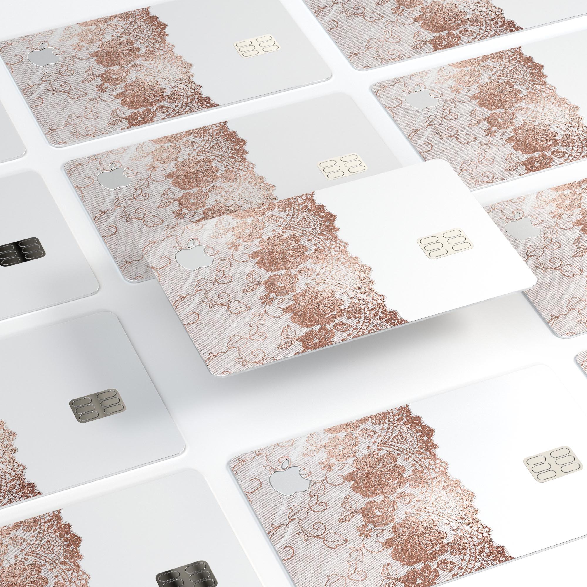 Rose Gold Lace Pattern decal skin for Apple Card, showcasing intricate lace design and premium finish.