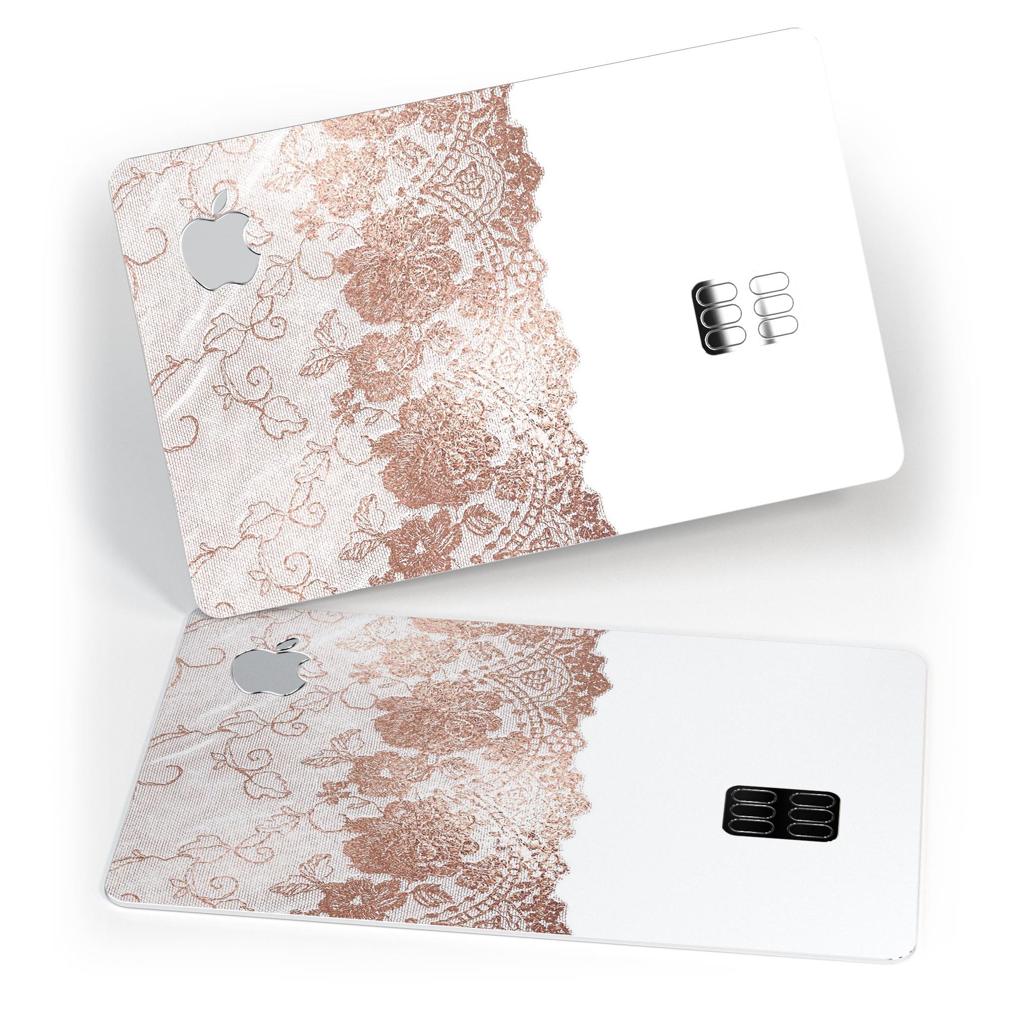 Rose Gold Lace Pattern decal skin for Apple Card, showcasing intricate lace design and premium finish.