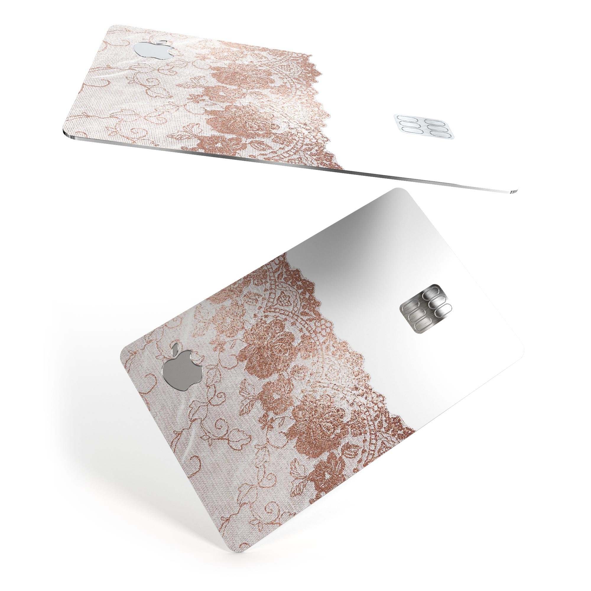 Rose Gold Lace Pattern decal skin for Apple Card, showcasing intricate lace design and premium finish.