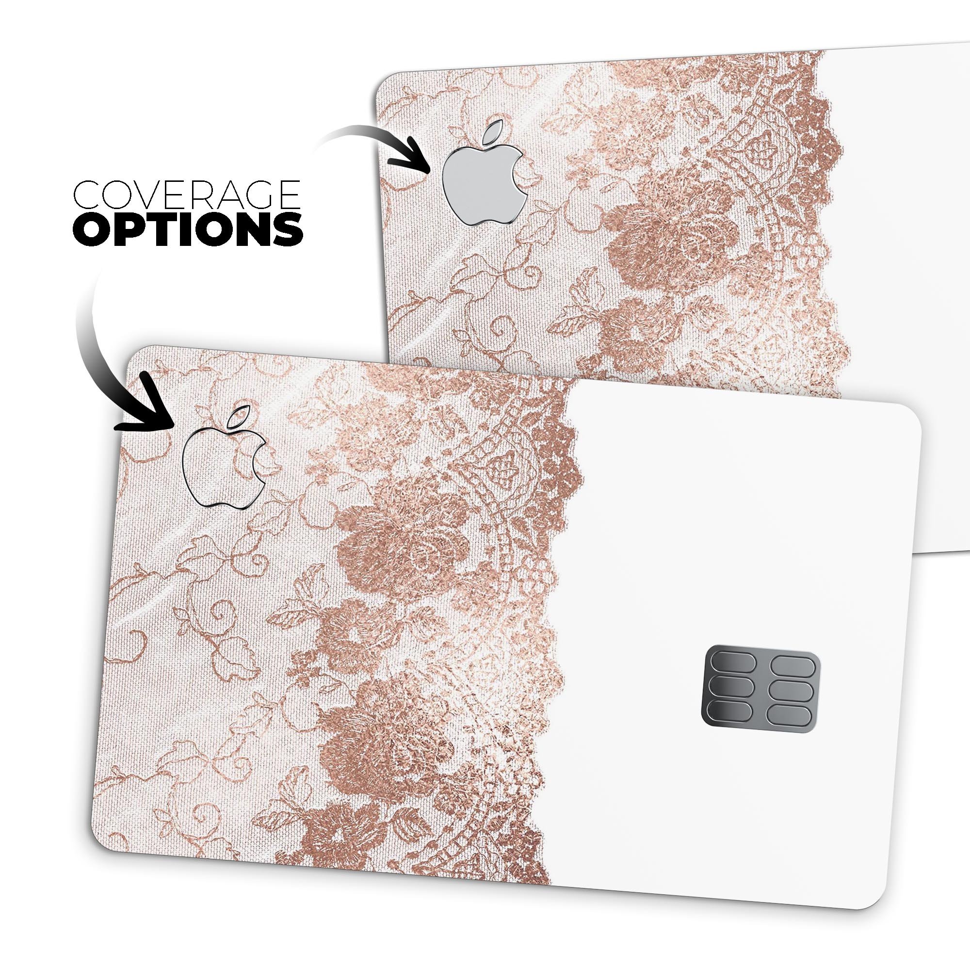 Rose Gold Lace Pattern decal skin for Apple Card, showcasing intricate lace design and premium finish.