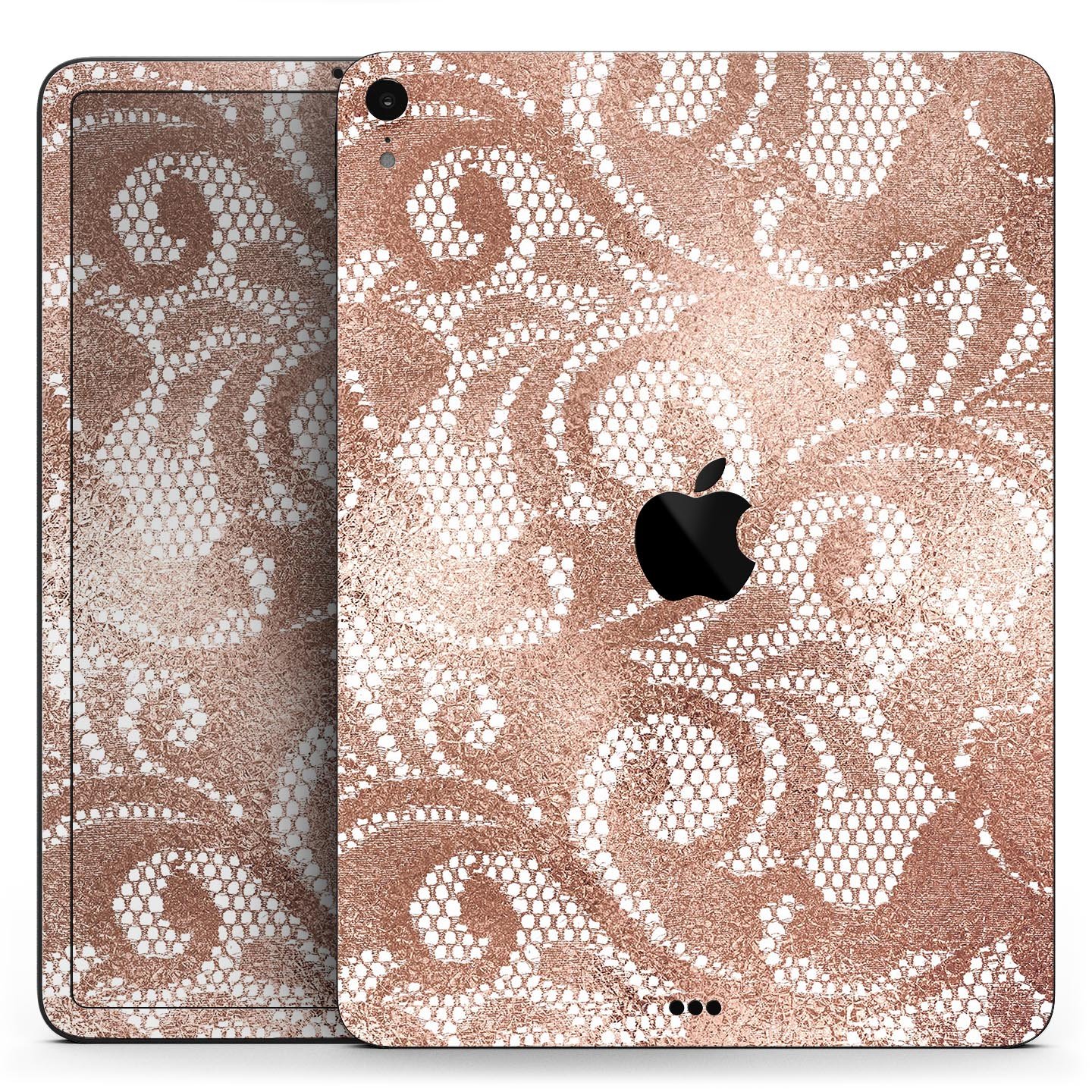 Rose Gold Lace Pattern skin decal for Apple iPad, showcasing intricate lace design and premium finish.