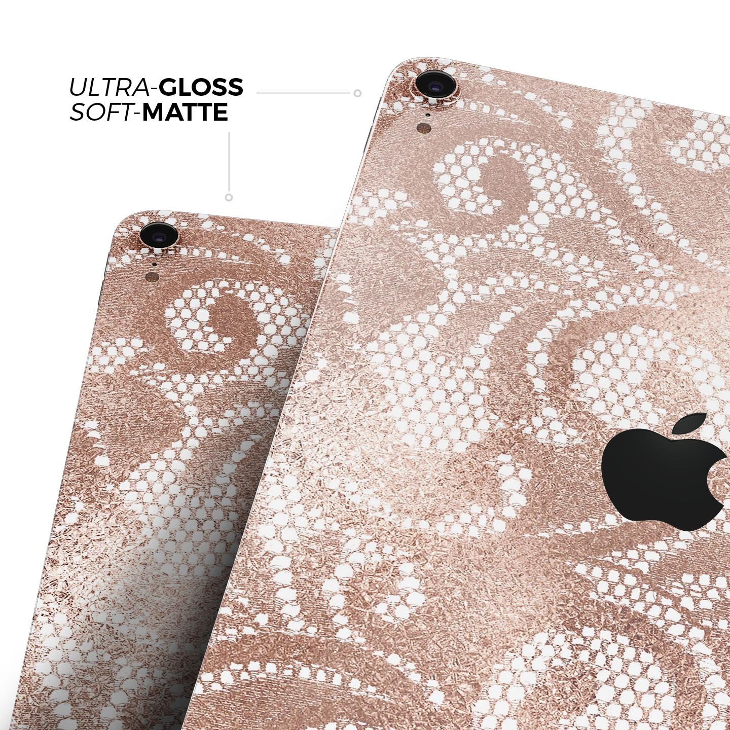 Rose Gold Lace Pattern skin decal for Apple iPad, showcasing intricate lace design and premium finish.