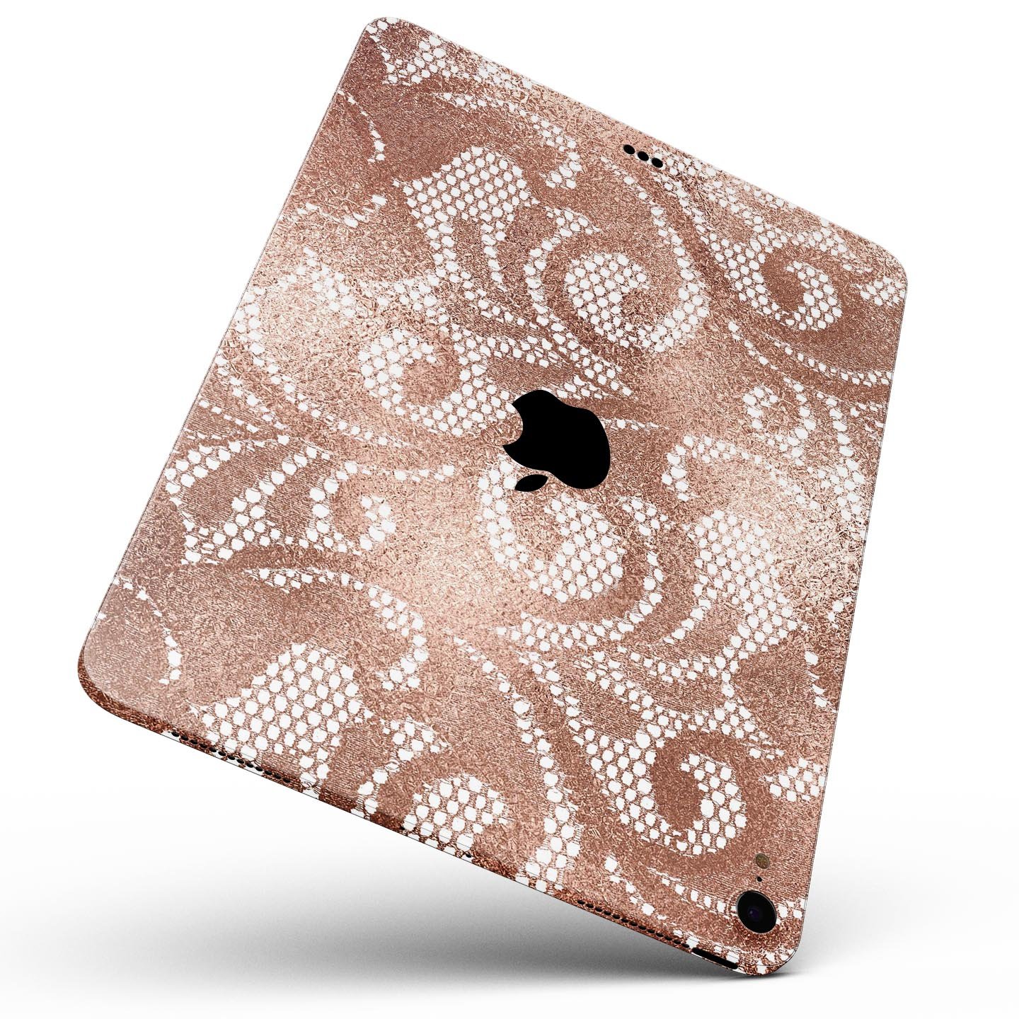 Rose Gold Lace Pattern skin decal for Apple iPad, showcasing intricate lace design and premium finish.