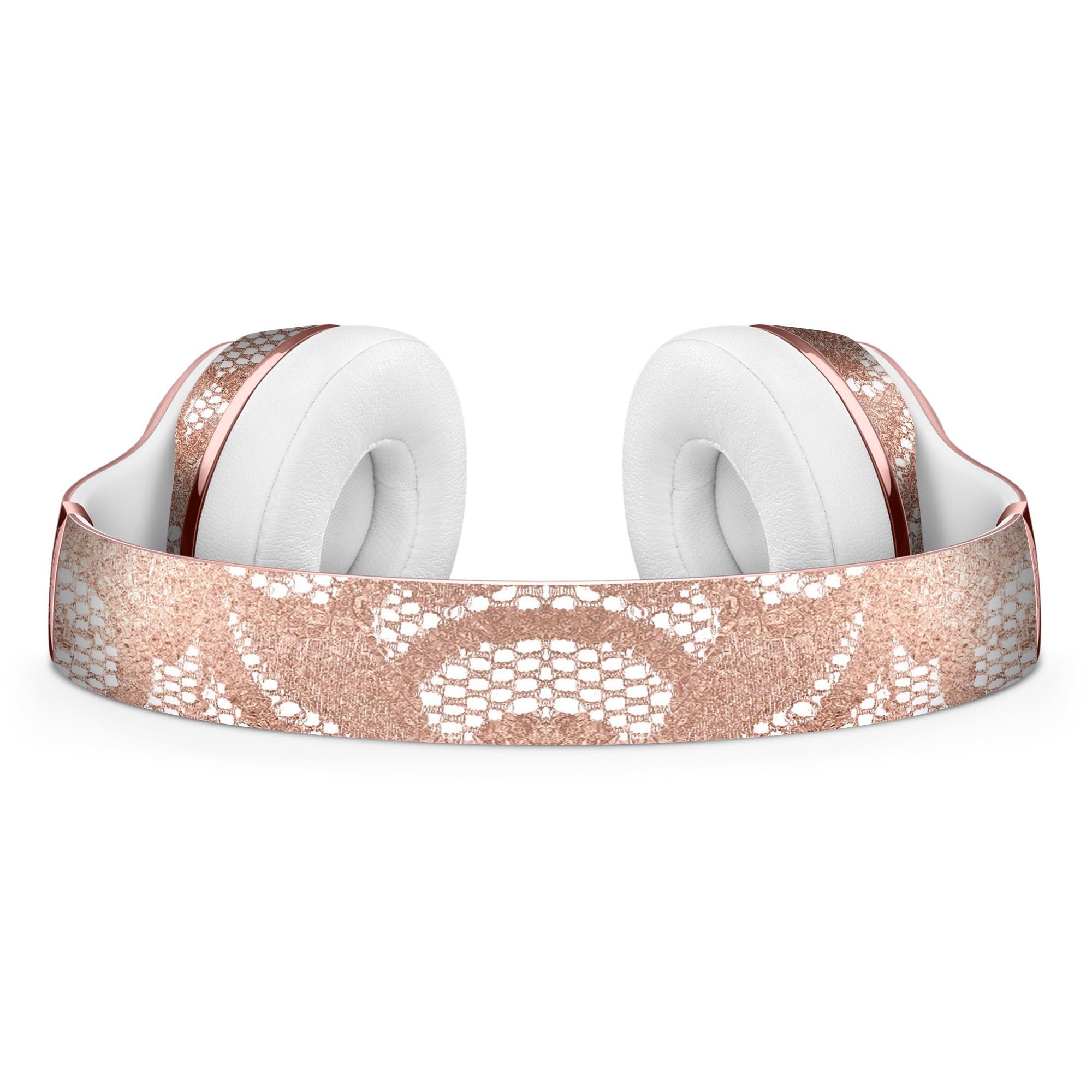 Rose Gold Lace Pattern Skin Kit for Beats by Dre Solo 3 Wireless Headphones, showcasing a stylish design and durable vinyl material.