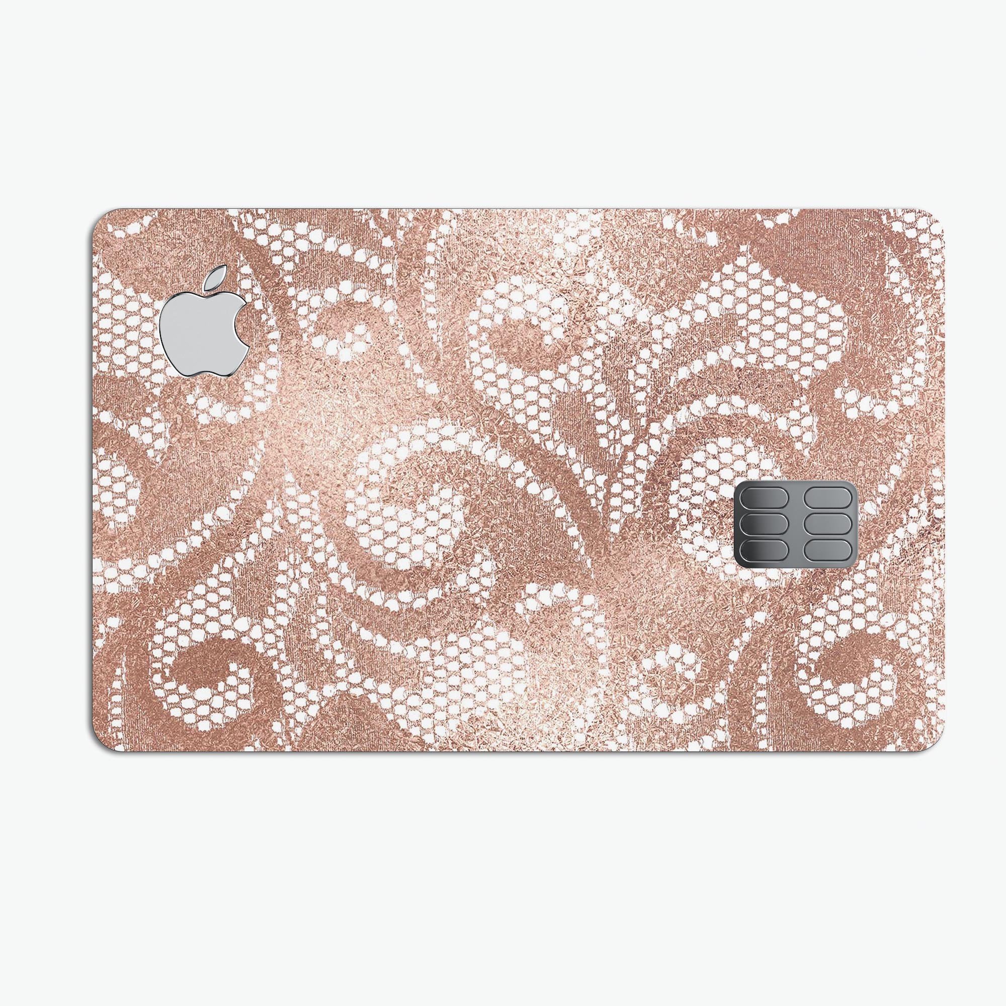 Rose Gold Lace Pattern decal skin for Apple Card, showcasing elegant design and premium quality.